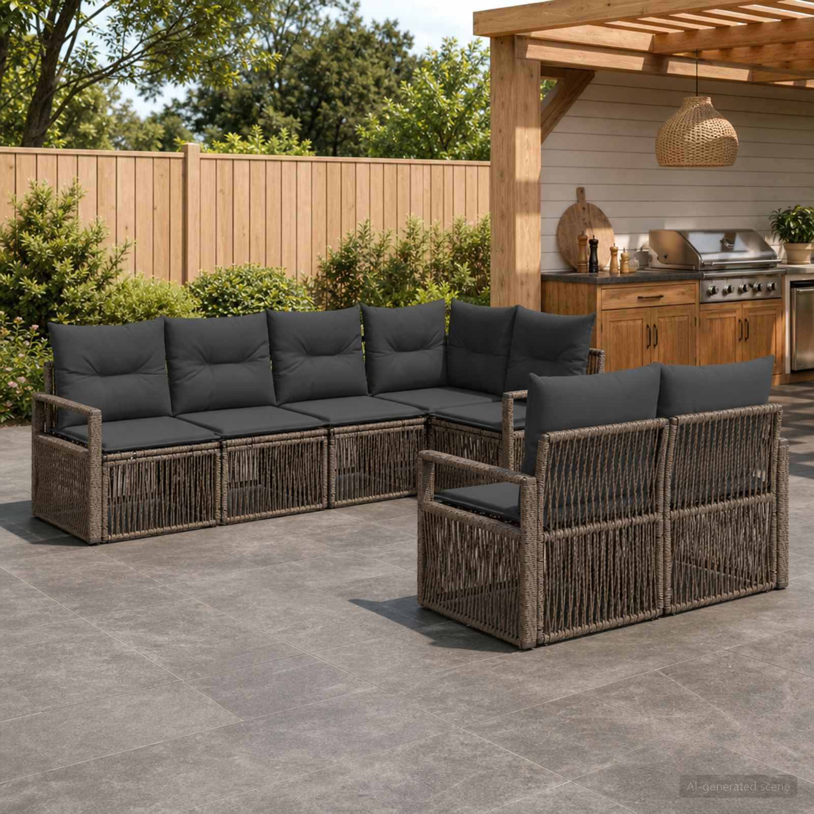 vidaXL Tuinbankenset 7 st 7-Aantal zitplaatsen Zwart poly rattan