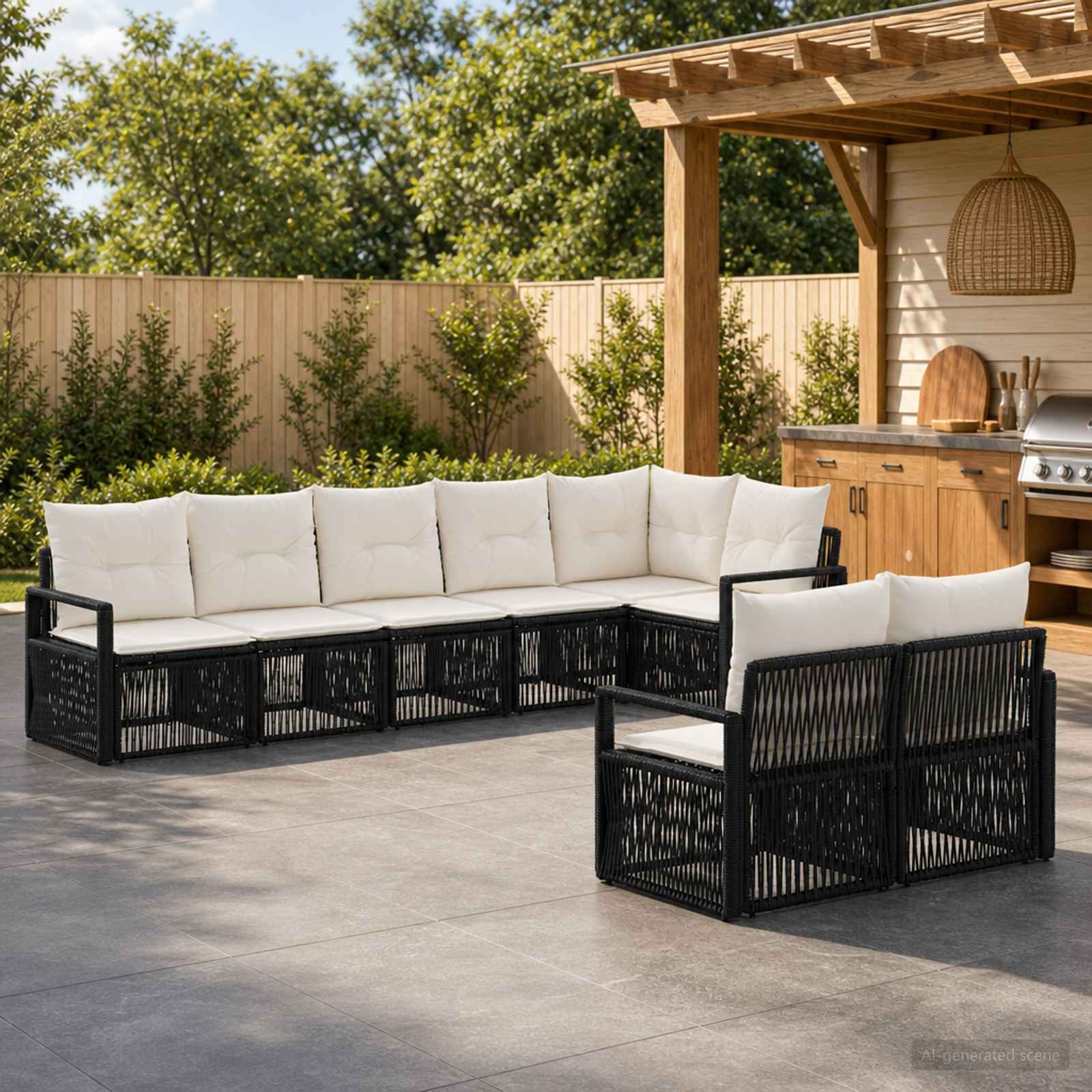 vidaXL Tuinbankenset 9 pcs Zwart poly rattan