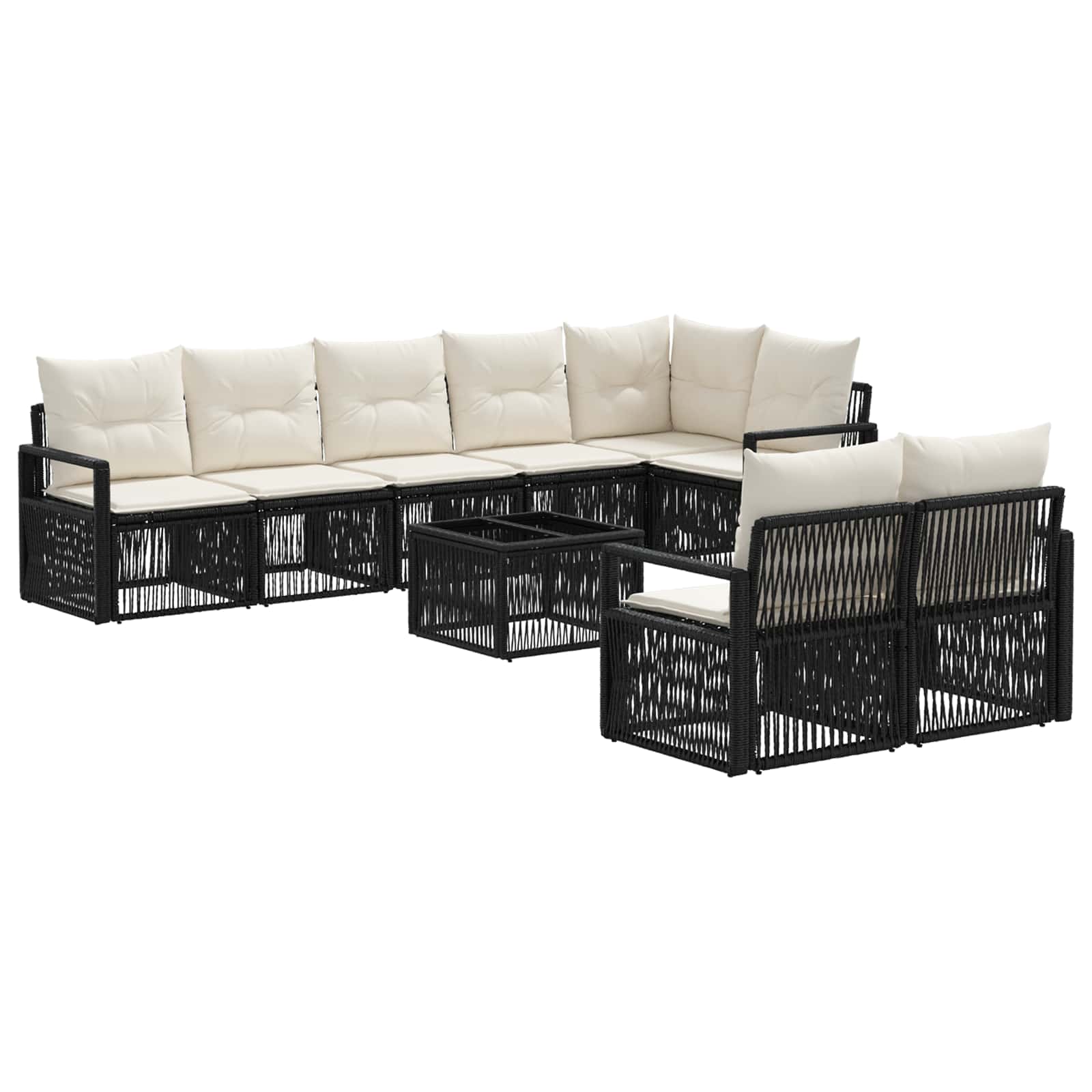 vidaXL Tuinbankenset 9 pcs Zwart poly rattan