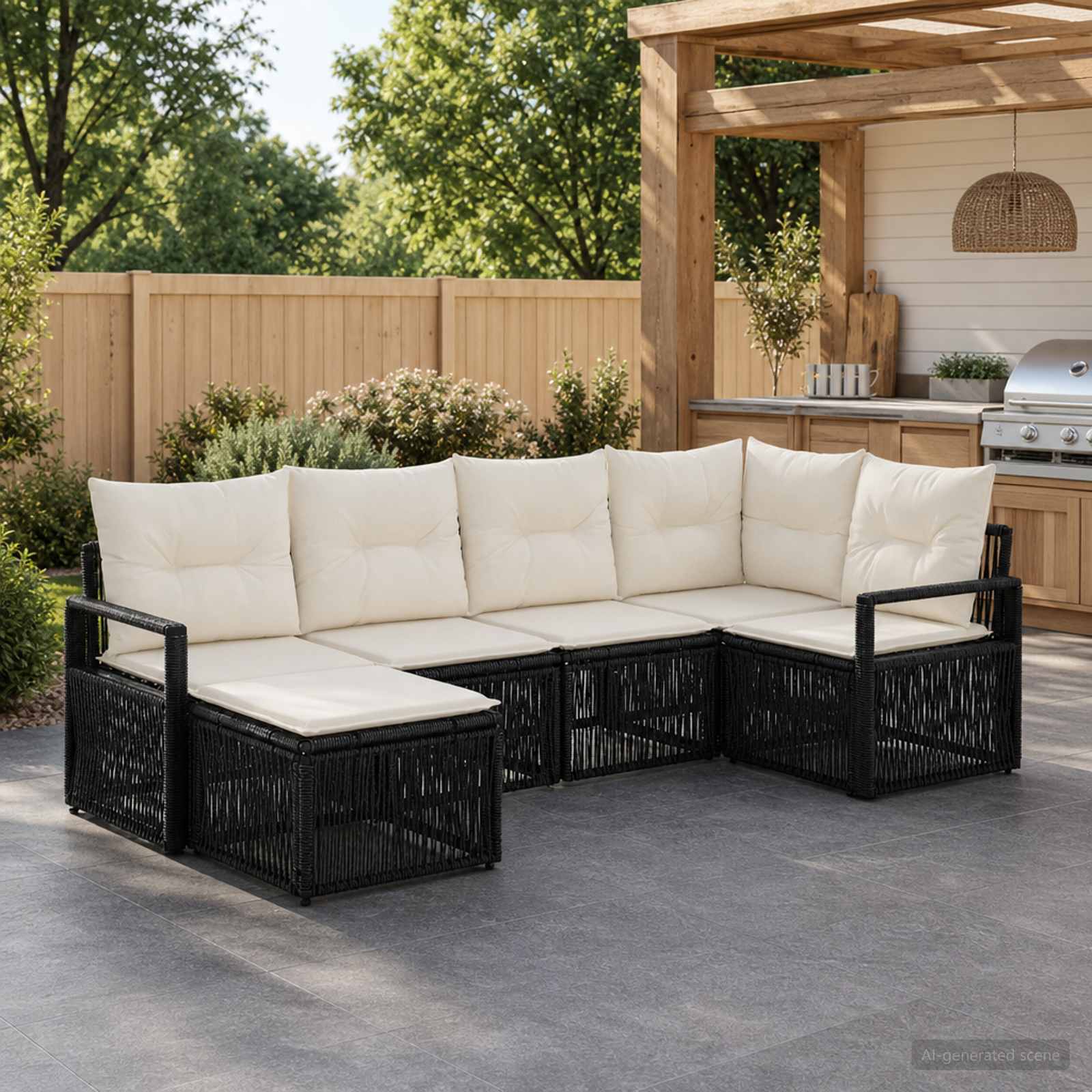vidaXL Tuinbankenset 7 pcs Zwart poly rattan