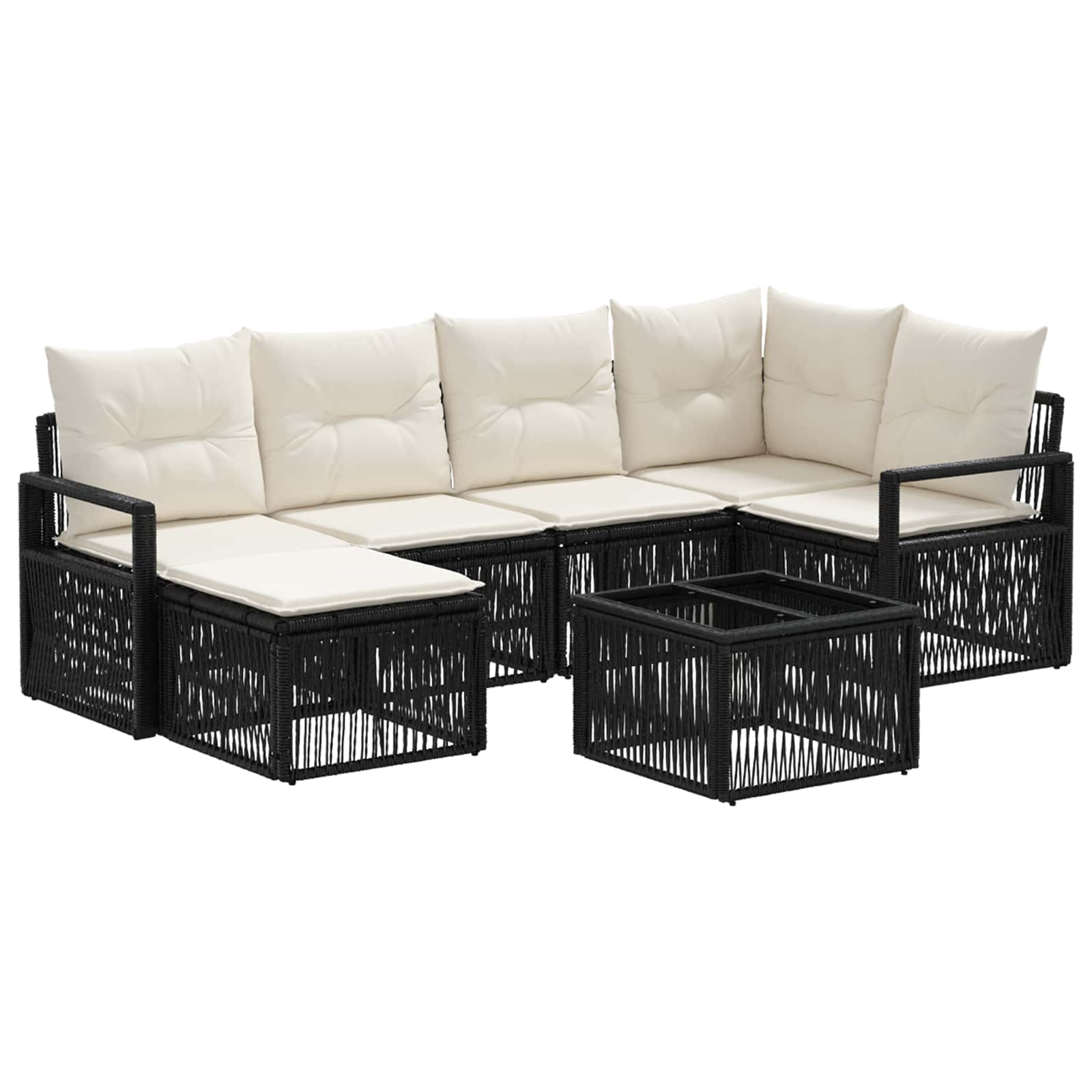 vidaXL Tuinbankenset 7 pcs Zwart poly rattan