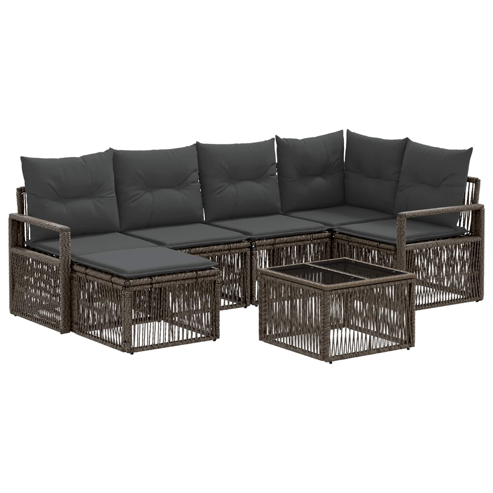 vidaXL Tuinbankenset 7 pcs Zwart poly rattan
