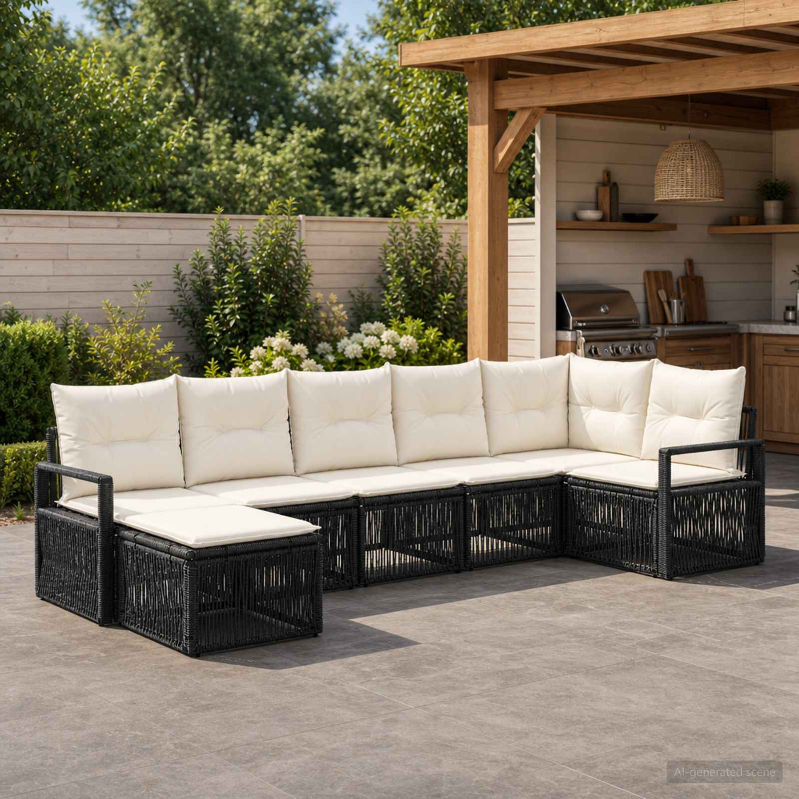 vidaXL Tuinbankenset 8 pcs Zwart poly rattan