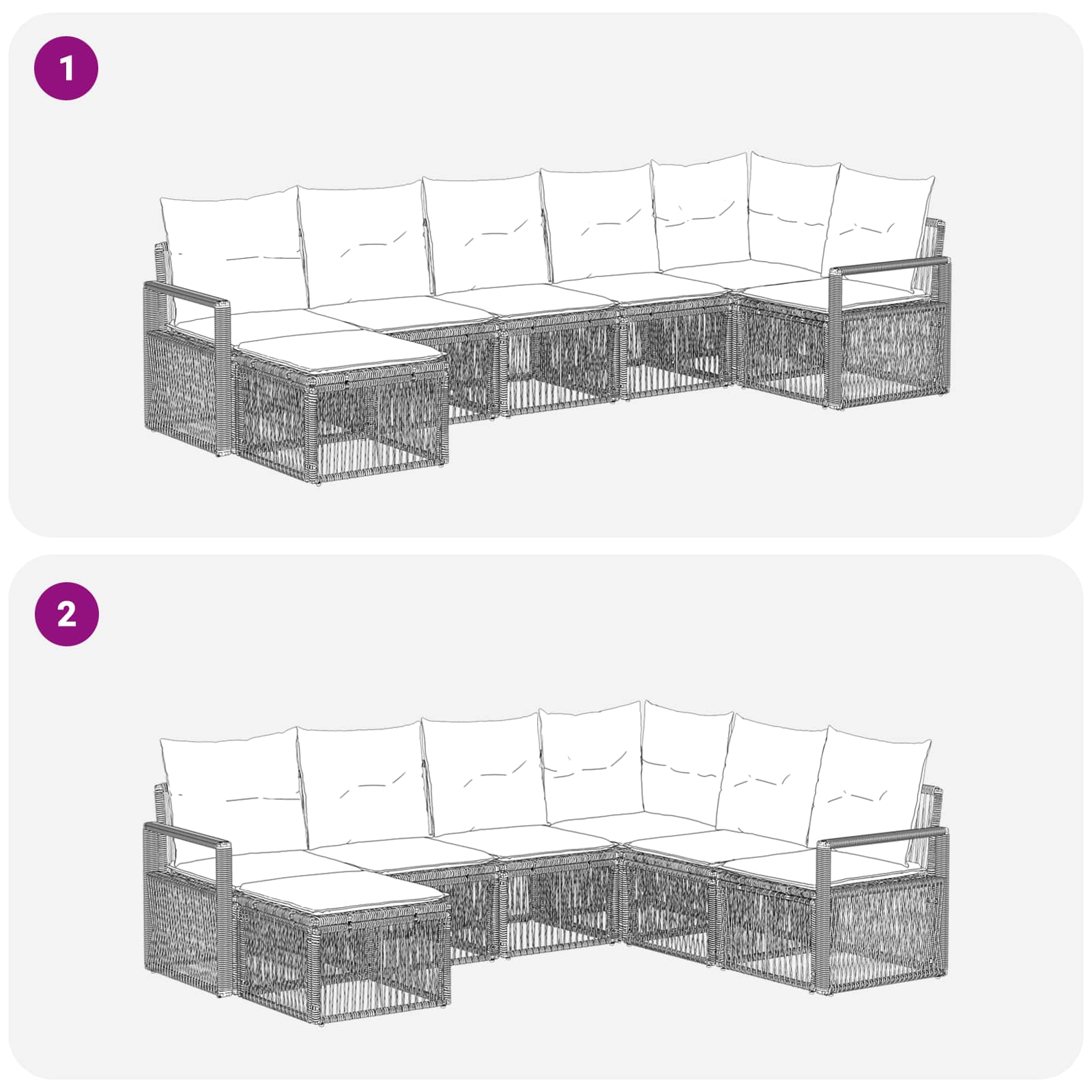 vidaXL Tuinbankenset 8 pcs Zwart poly rattan