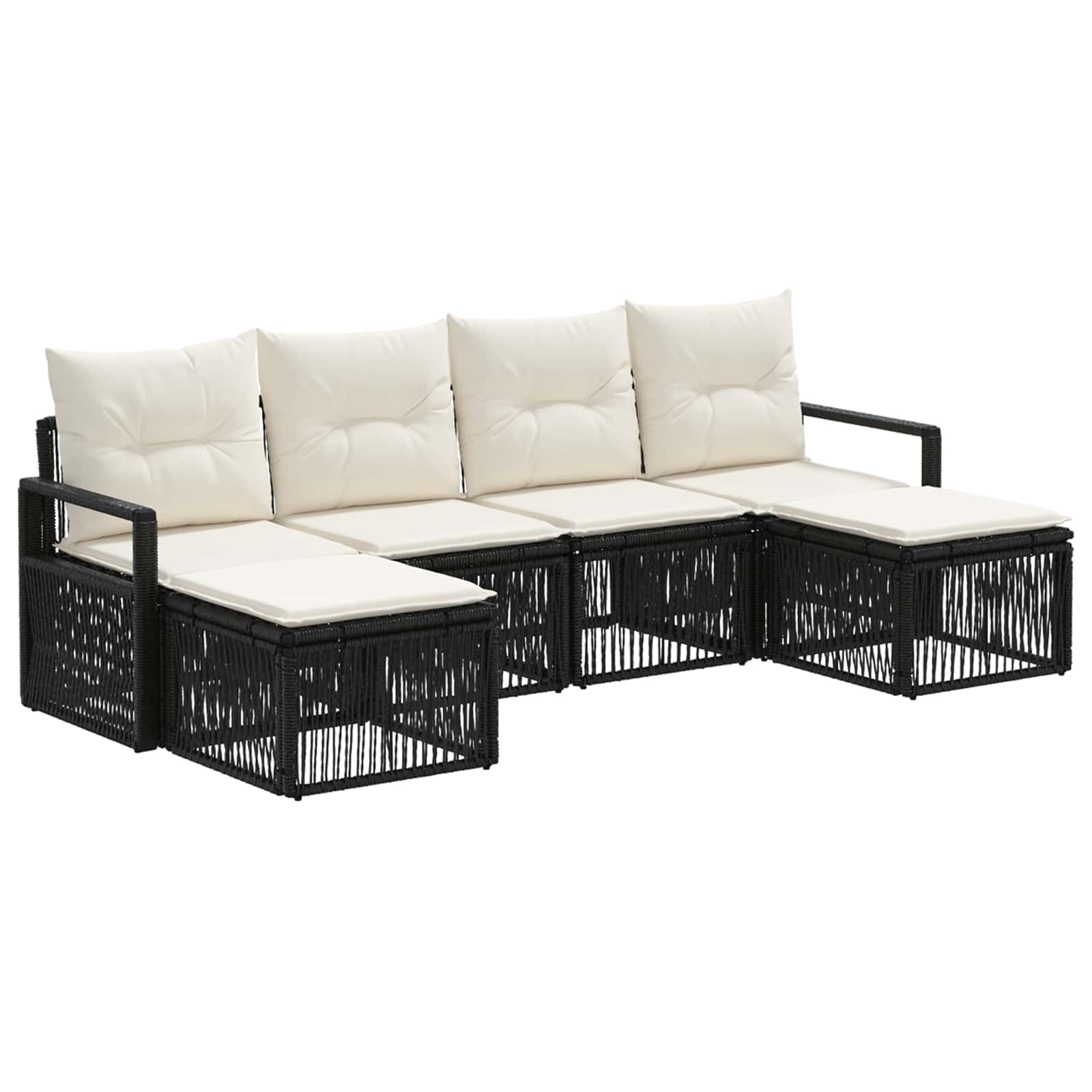 vidaXL Tuinbankenset 7 pcs Zwart poly rattan