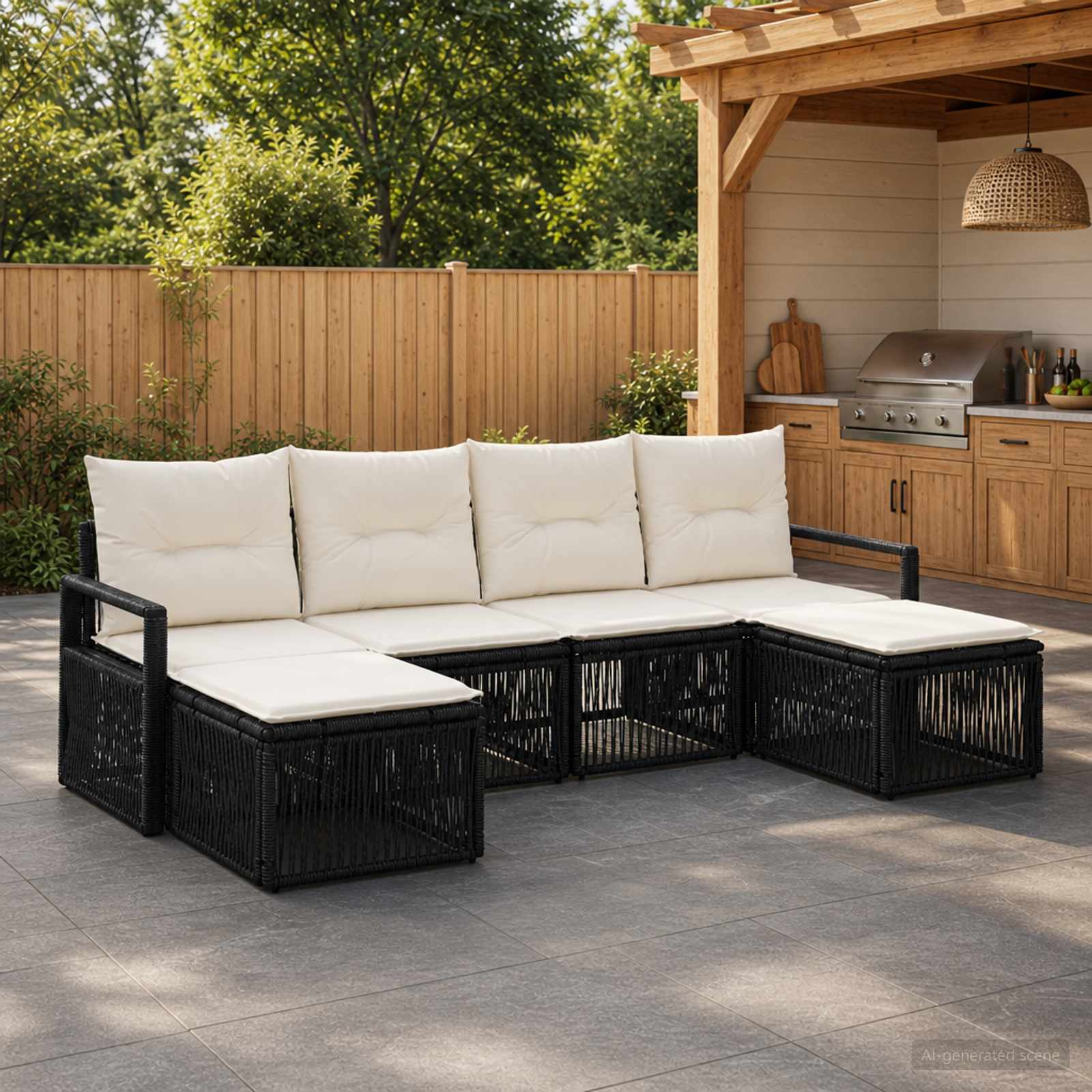 vidaXL Tuinbankenset 7 pcs Zwart poly rattan