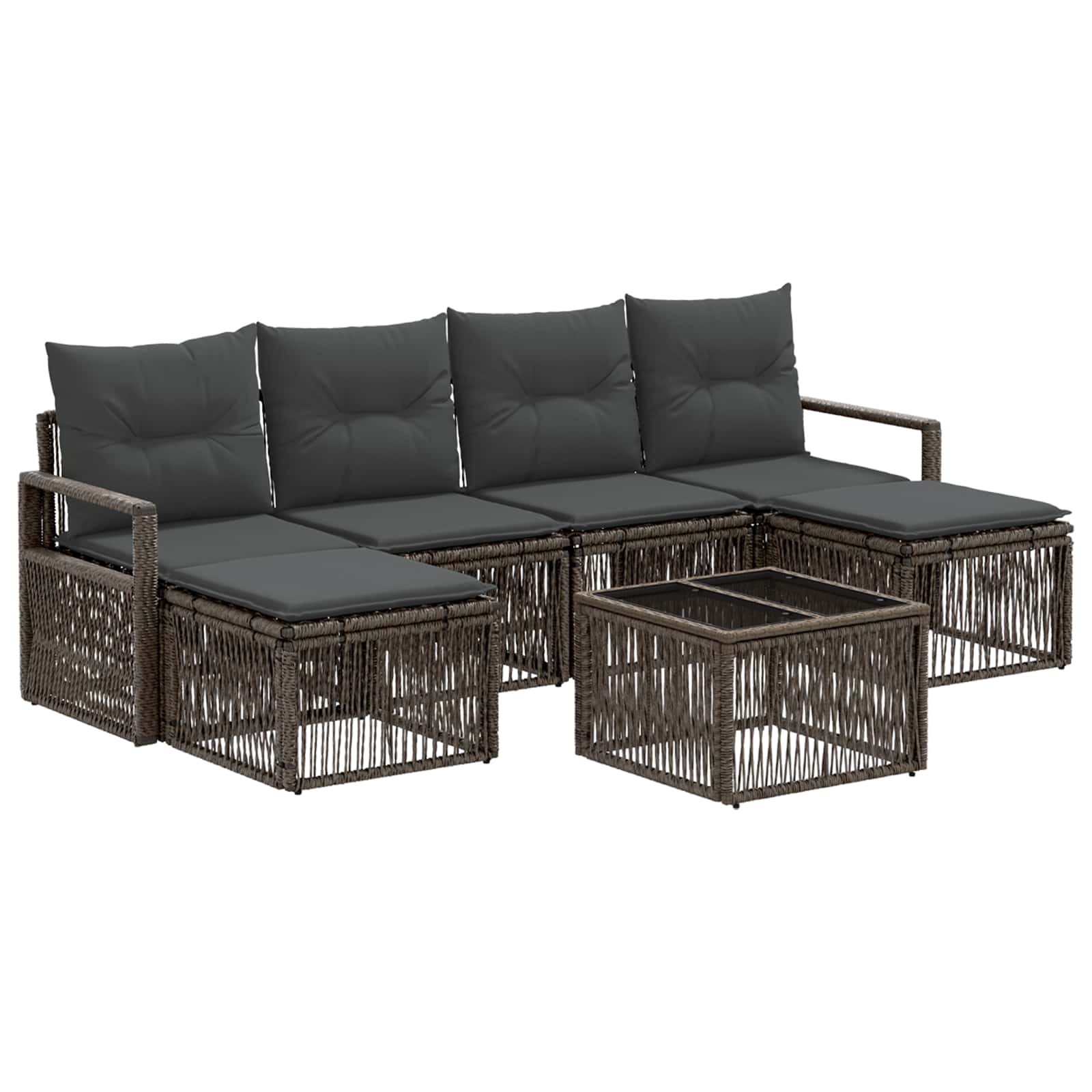 vidaXL Tuinbankenset 7 pcs Zwart poly rattan
