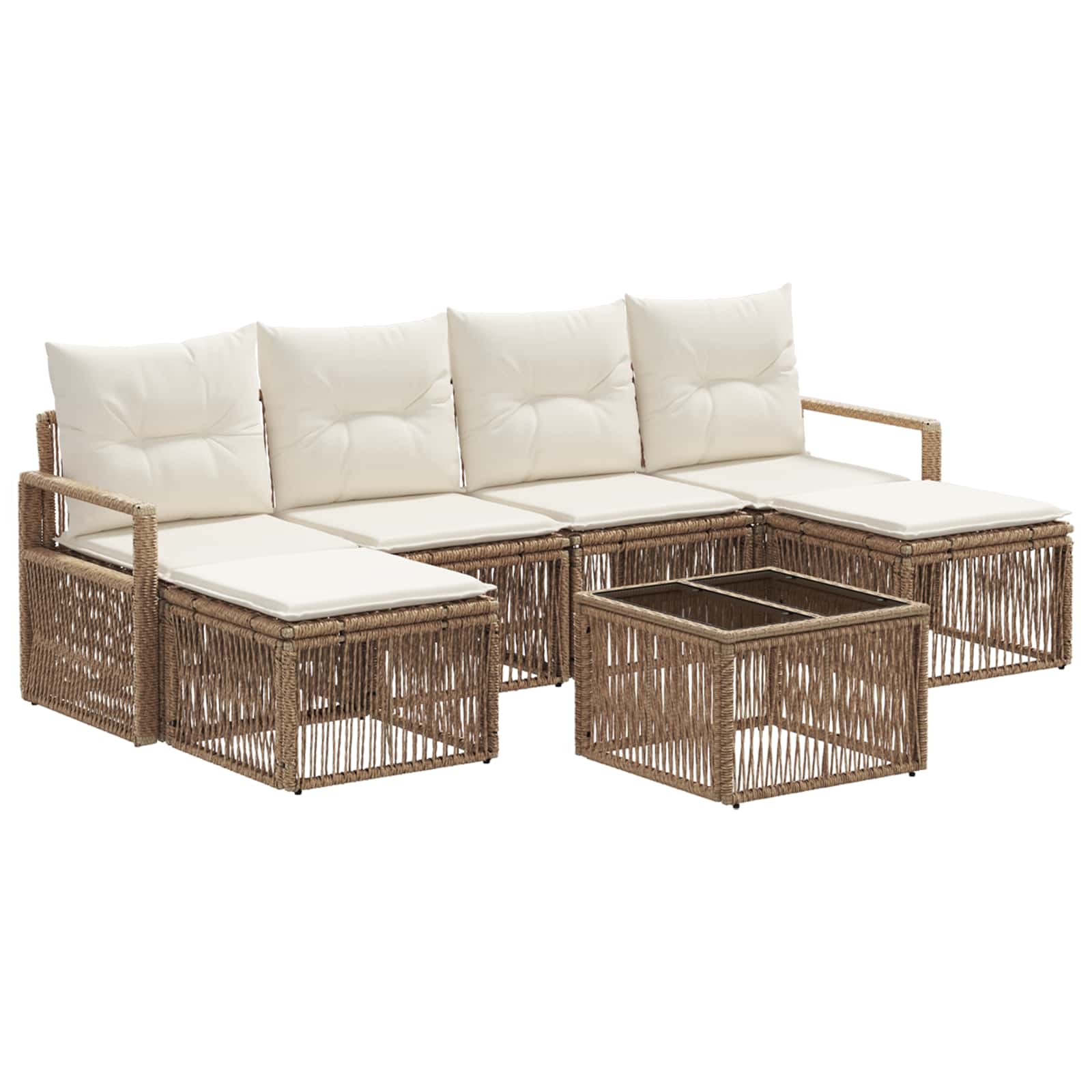 vidaXL Tuinbankenset 7 pcs Zwart poly rattan