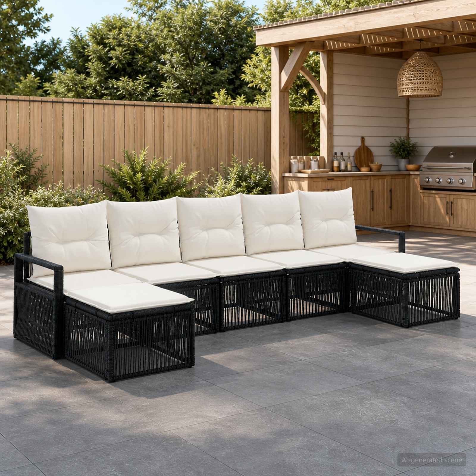 vidaXL Tuinbankenset 8 pcs Zwart poly rattan