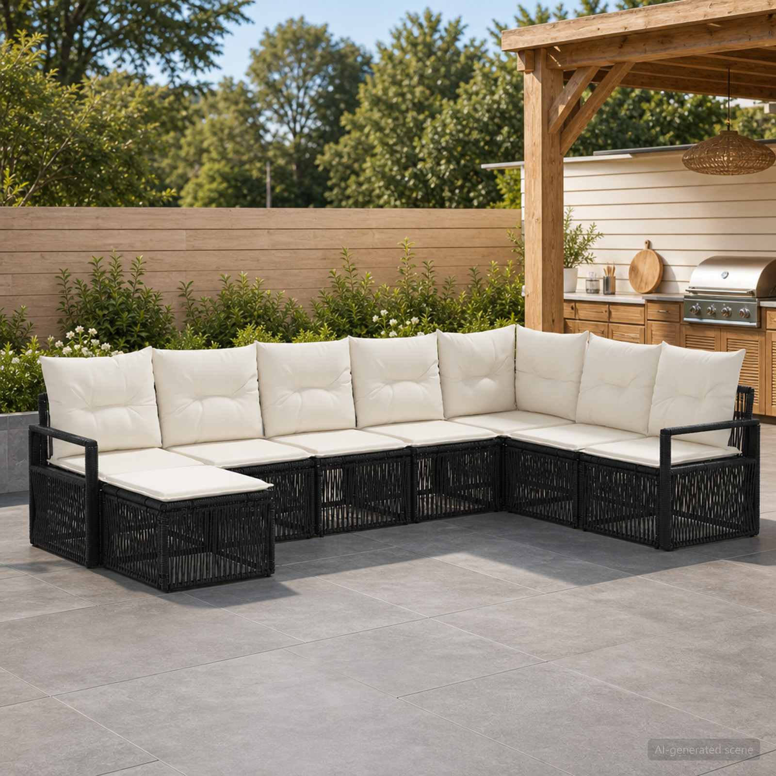 vidaXL Tuinbankenset 9 pcs Zwart poly rattan