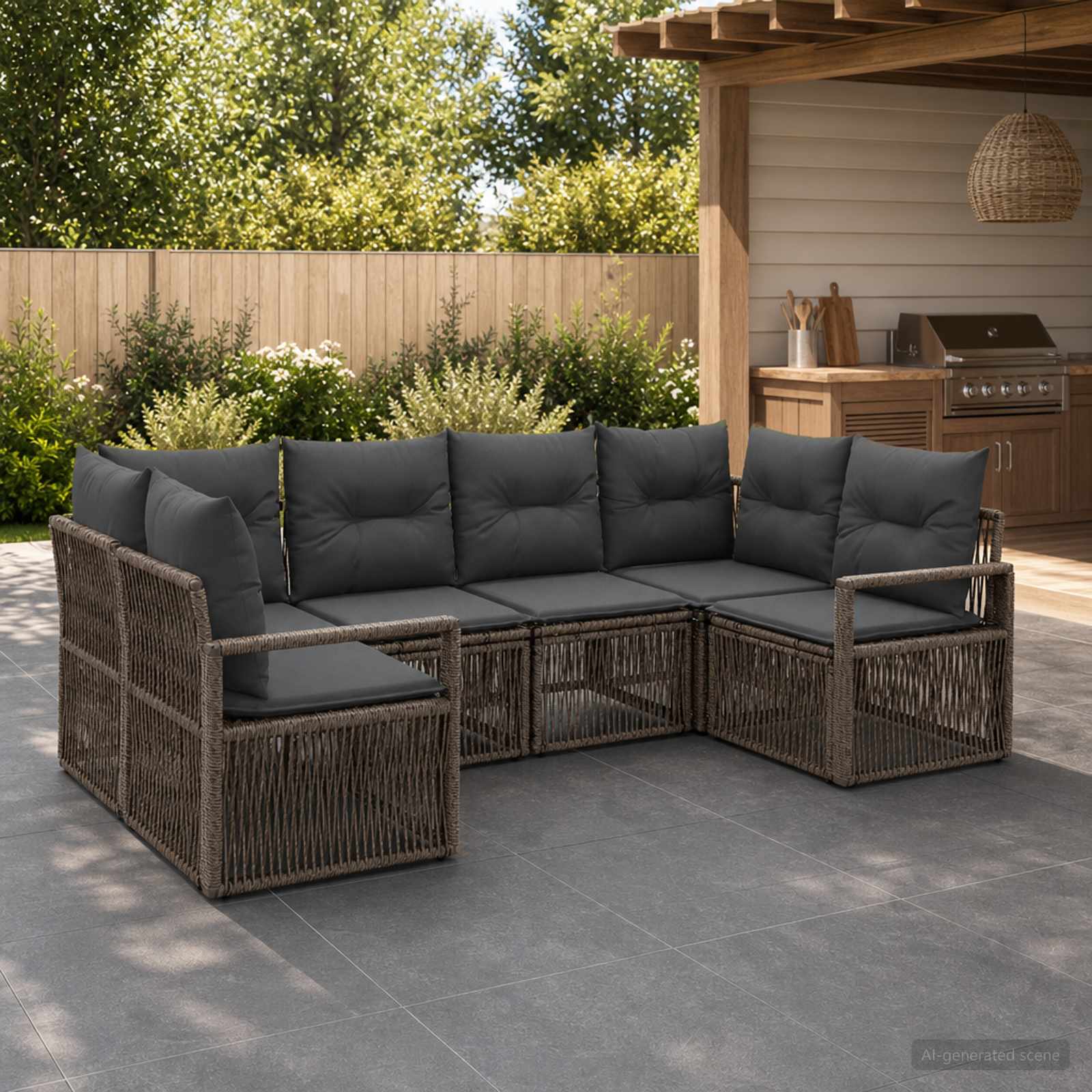 vidaXL Tuinbankenset 6 st 6-Aantal zitplaatsen Zwart poly rattan