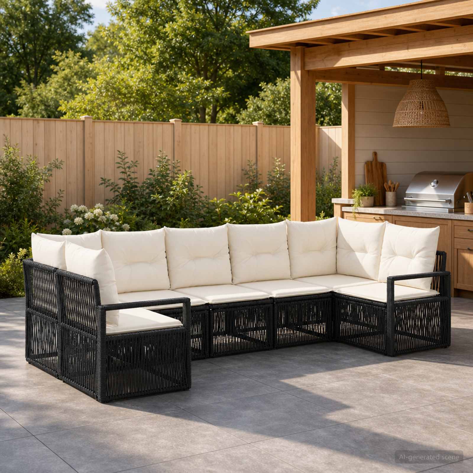 vidaXL Tuinbankenset 7 st 7-Aantal zitplaatsen Zwart poly rattan