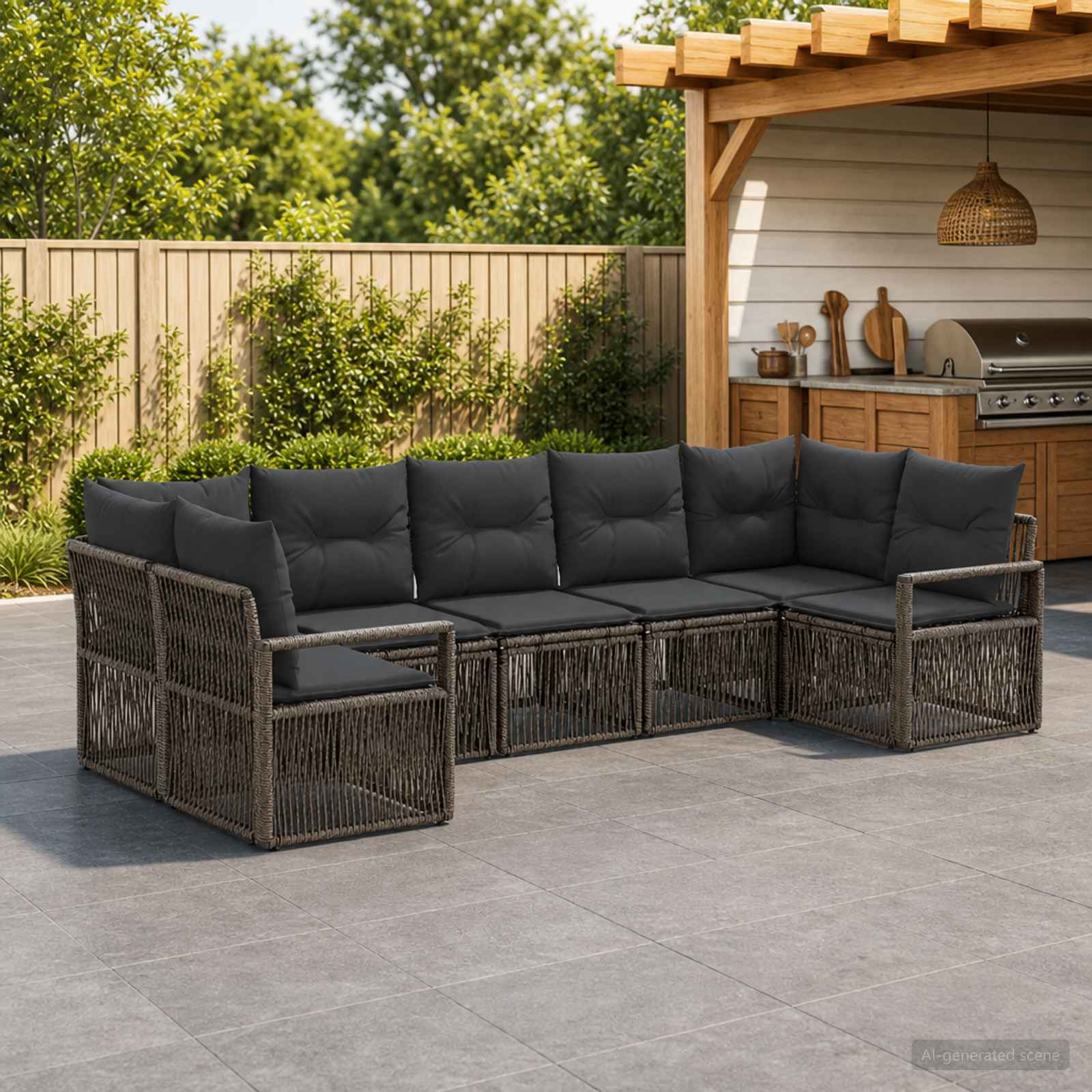 vidaXL Tuinbankenset 7 st 7-Aantal zitplaatsen Zwart poly rattan