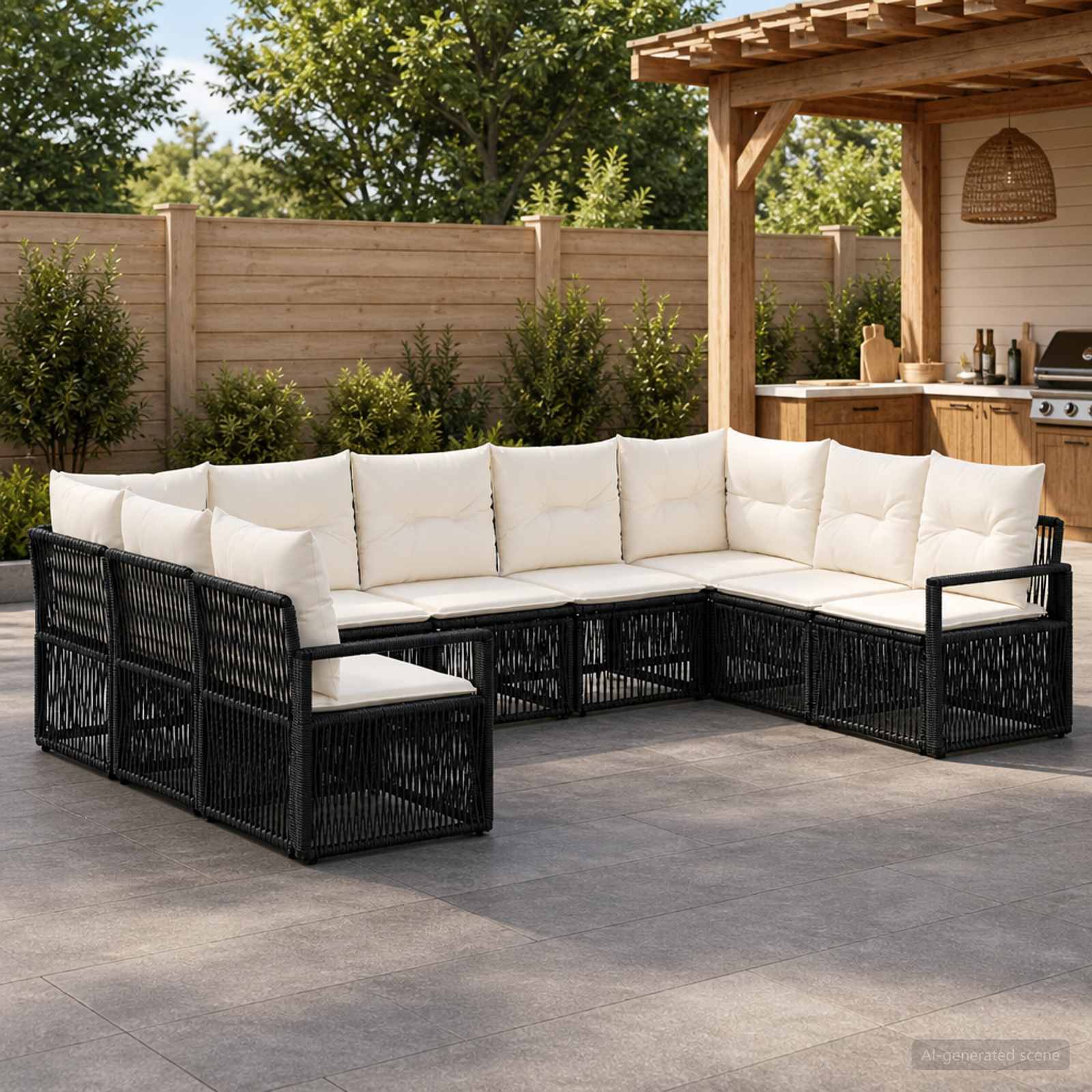 vidaXL Tuinbankenset 10 pcs Zwart poly rattan