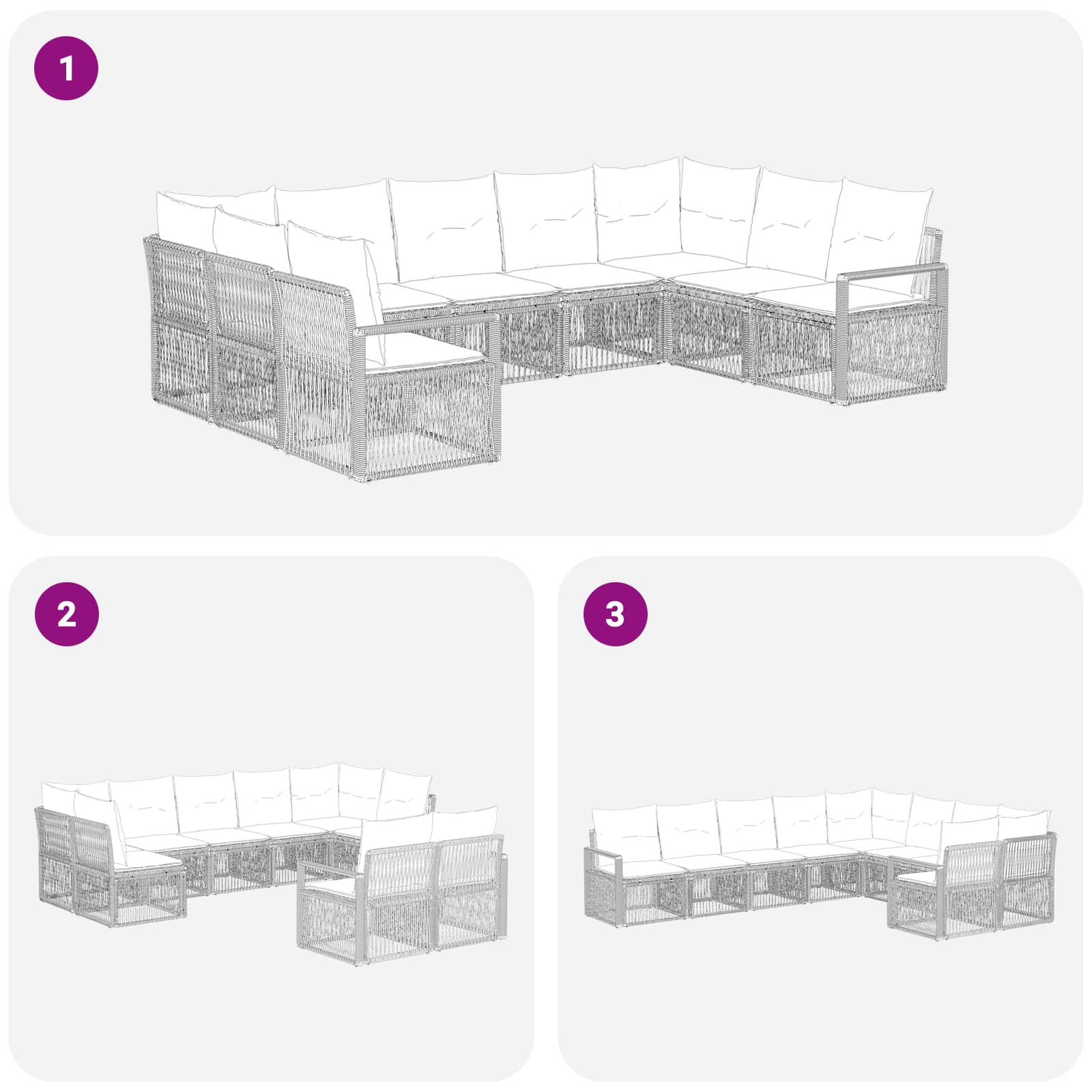vidaXL Tuinbankenset 10 pcs Zwart poly rattan