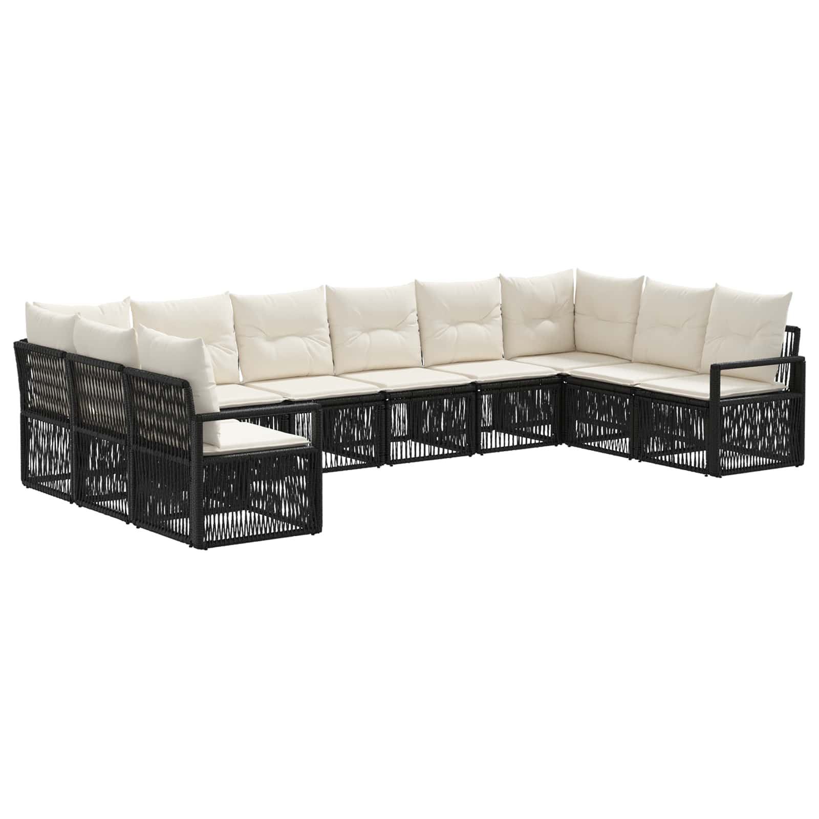 vidaXL Tuinbankenset 11 pcs Zwart poly rattan