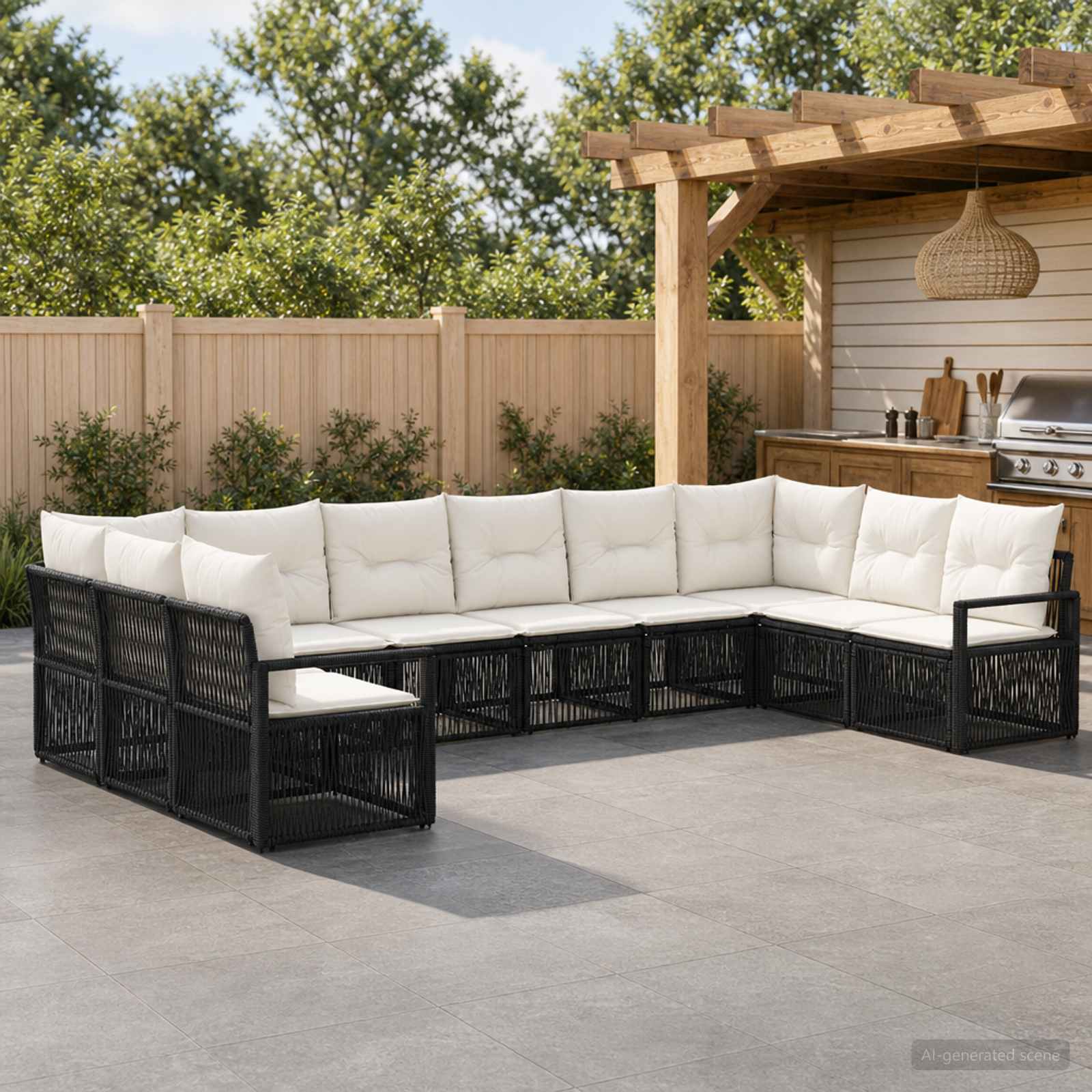 vidaXL Tuinbankenset 11 pcs Zwart poly rattan