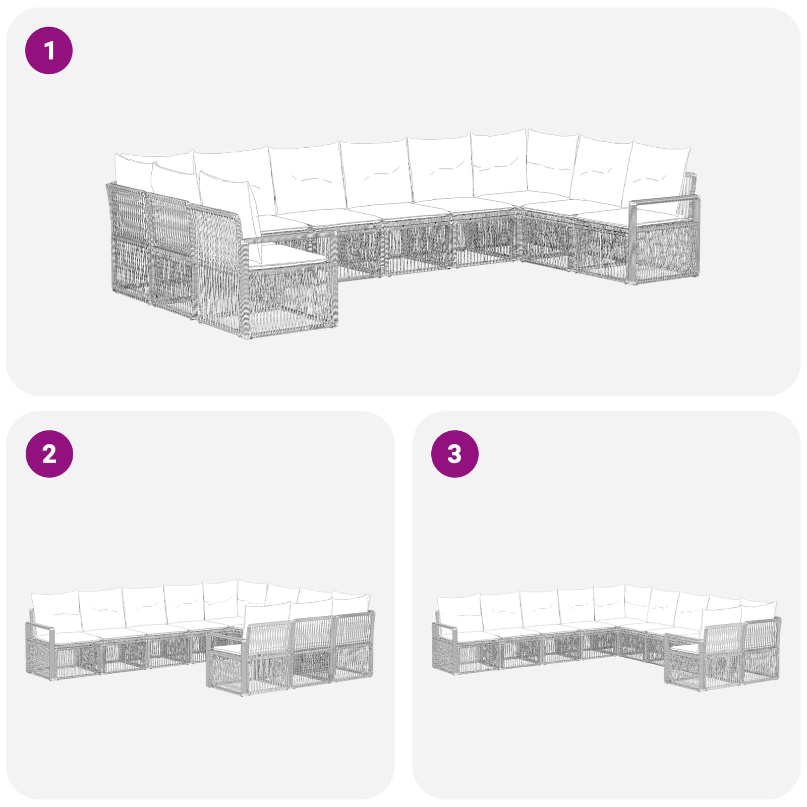 vidaXL Tuinbankenset 11 pcs Zwart poly rattan