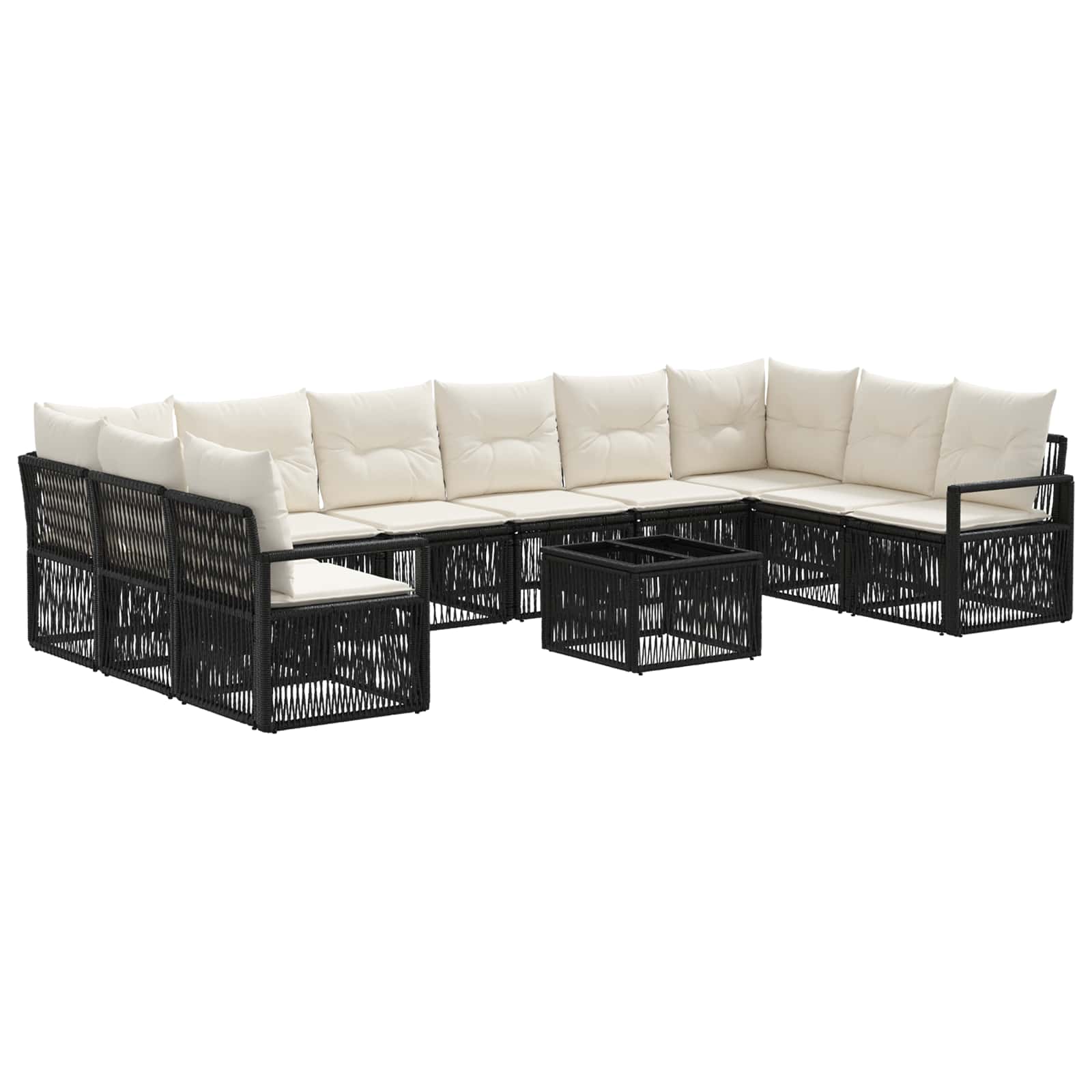 vidaXL Tuinbankenset 11 pcs Zwart poly rattan
