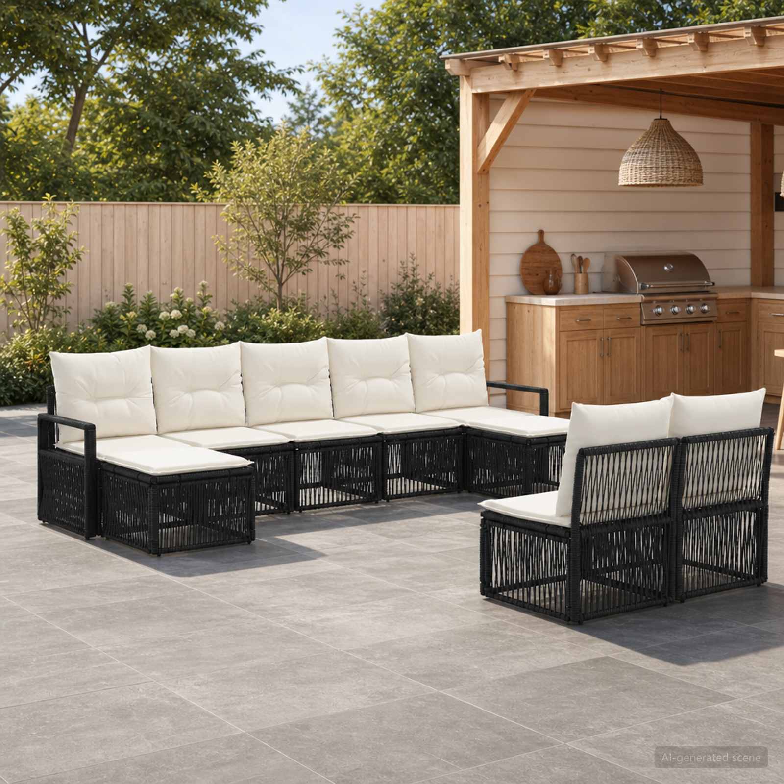 vidaXL Tuinbankenset 10 pcs Zwart poly rattan