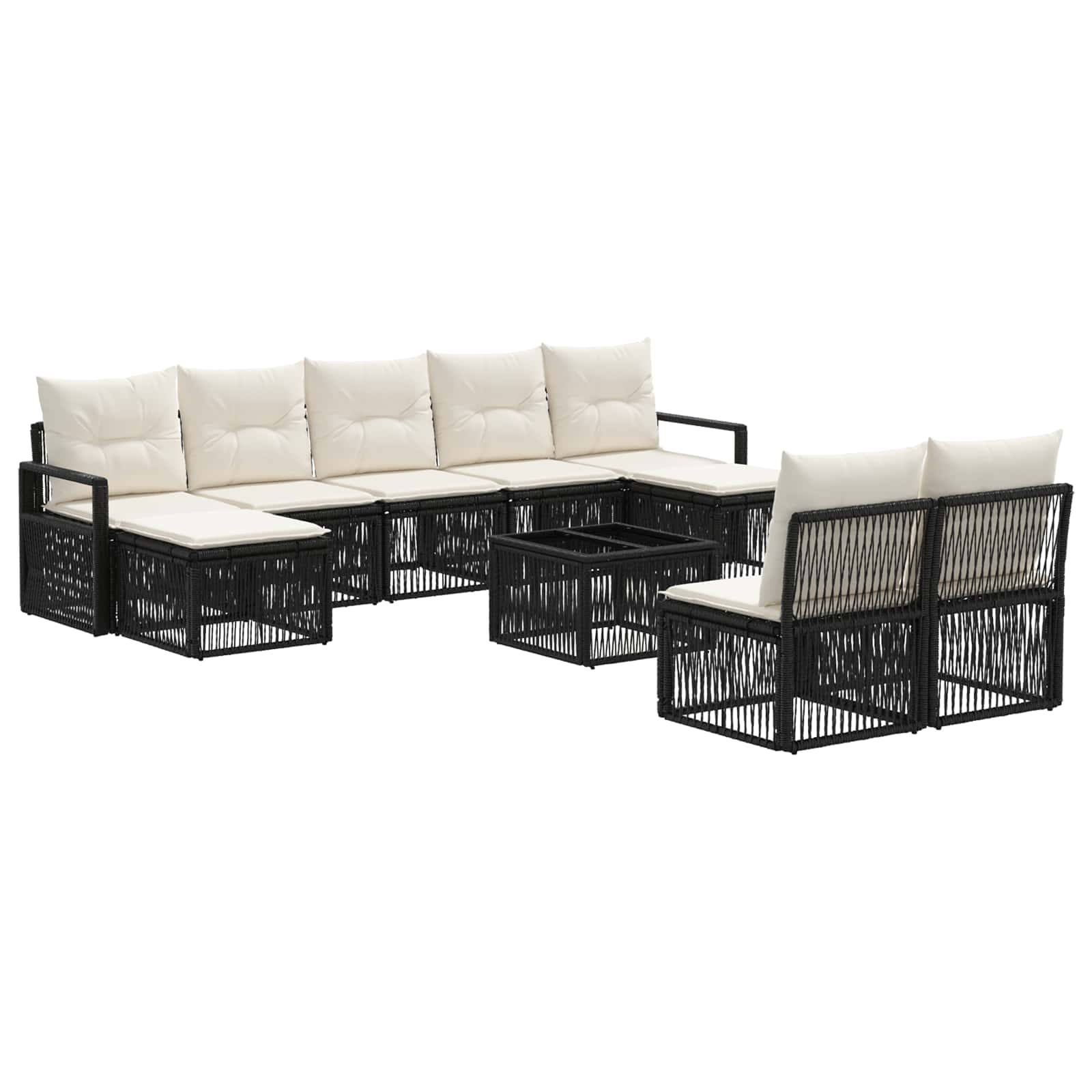 vidaXL Tuinbankenset 10 pcs Zwart poly rattan