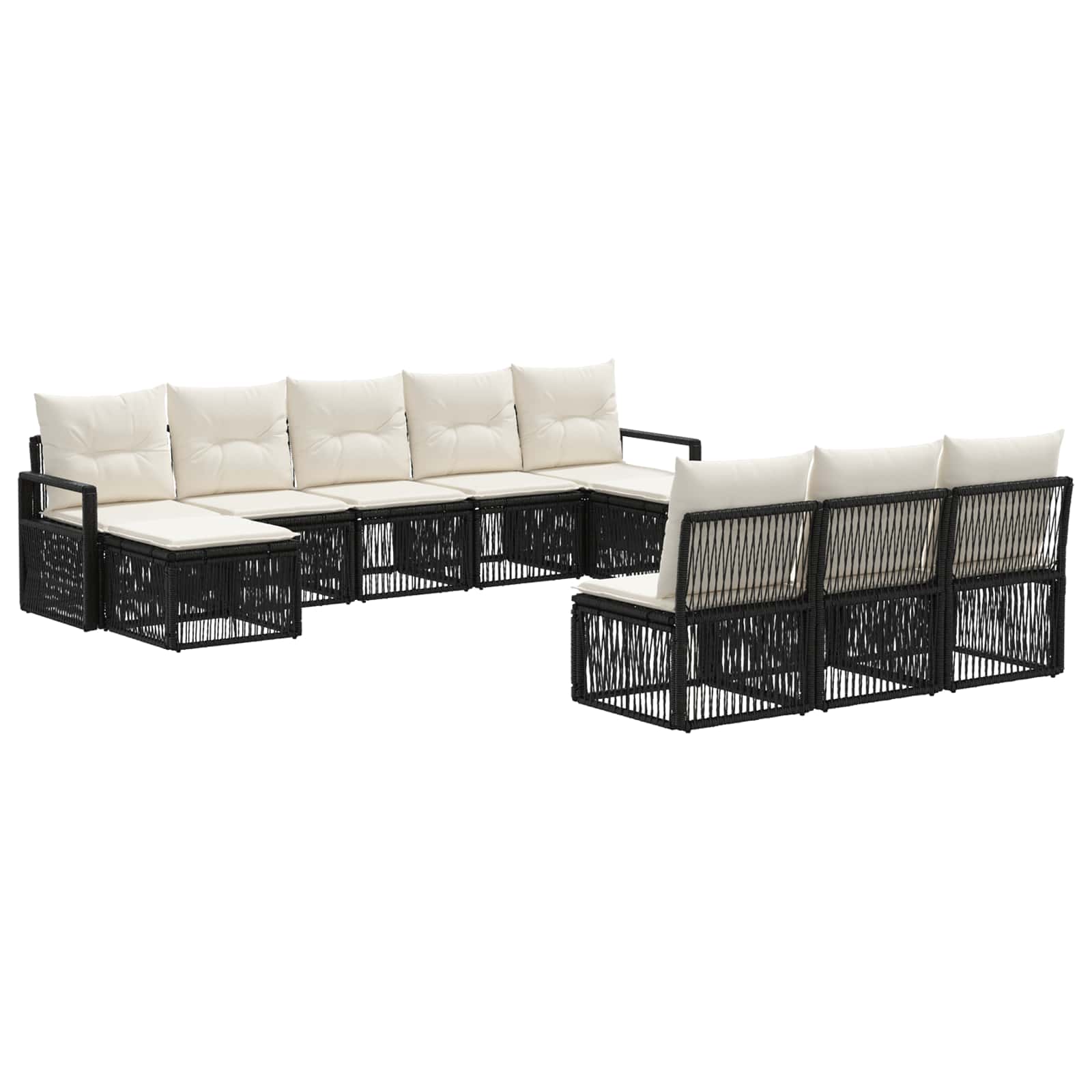 vidaXL Tuinbankenset 11 pcs Zwart poly rattan