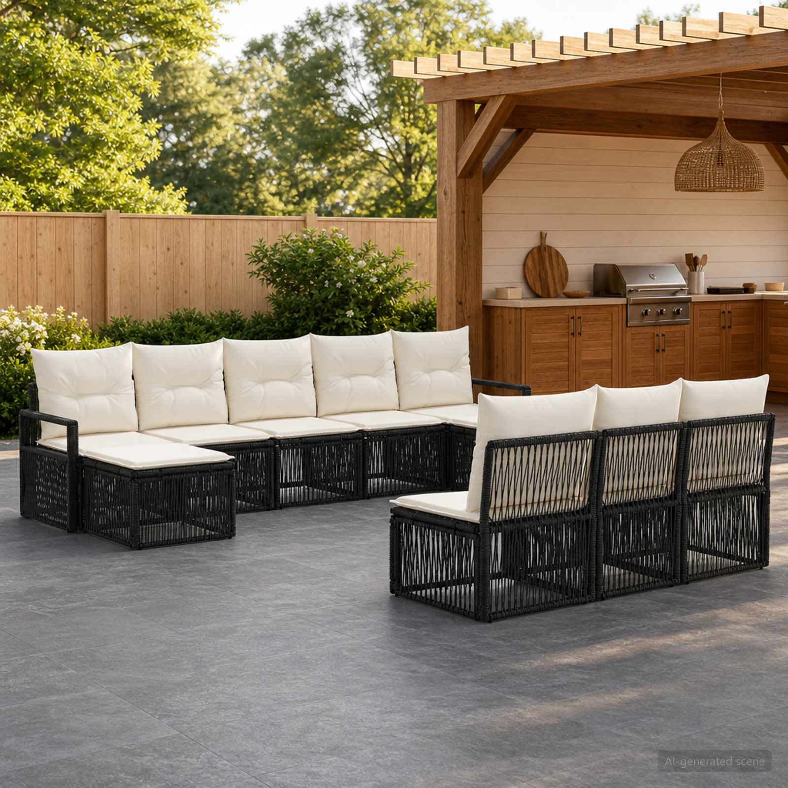 vidaXL Tuinbankenset 11 pcs Zwart poly rattan