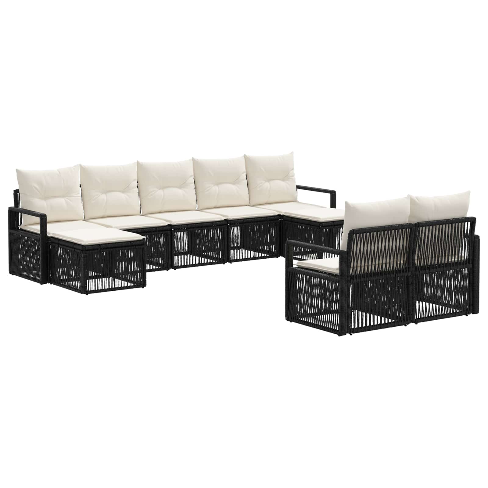 vidaXL Tuinbankenset 10 pcs Zwart poly rattan