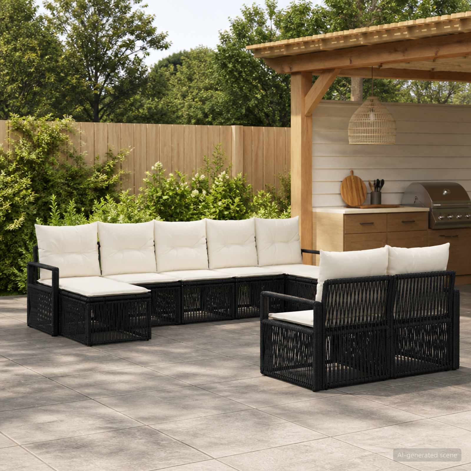 vidaXL Tuinbankenset 10 pcs Zwart poly rattan
