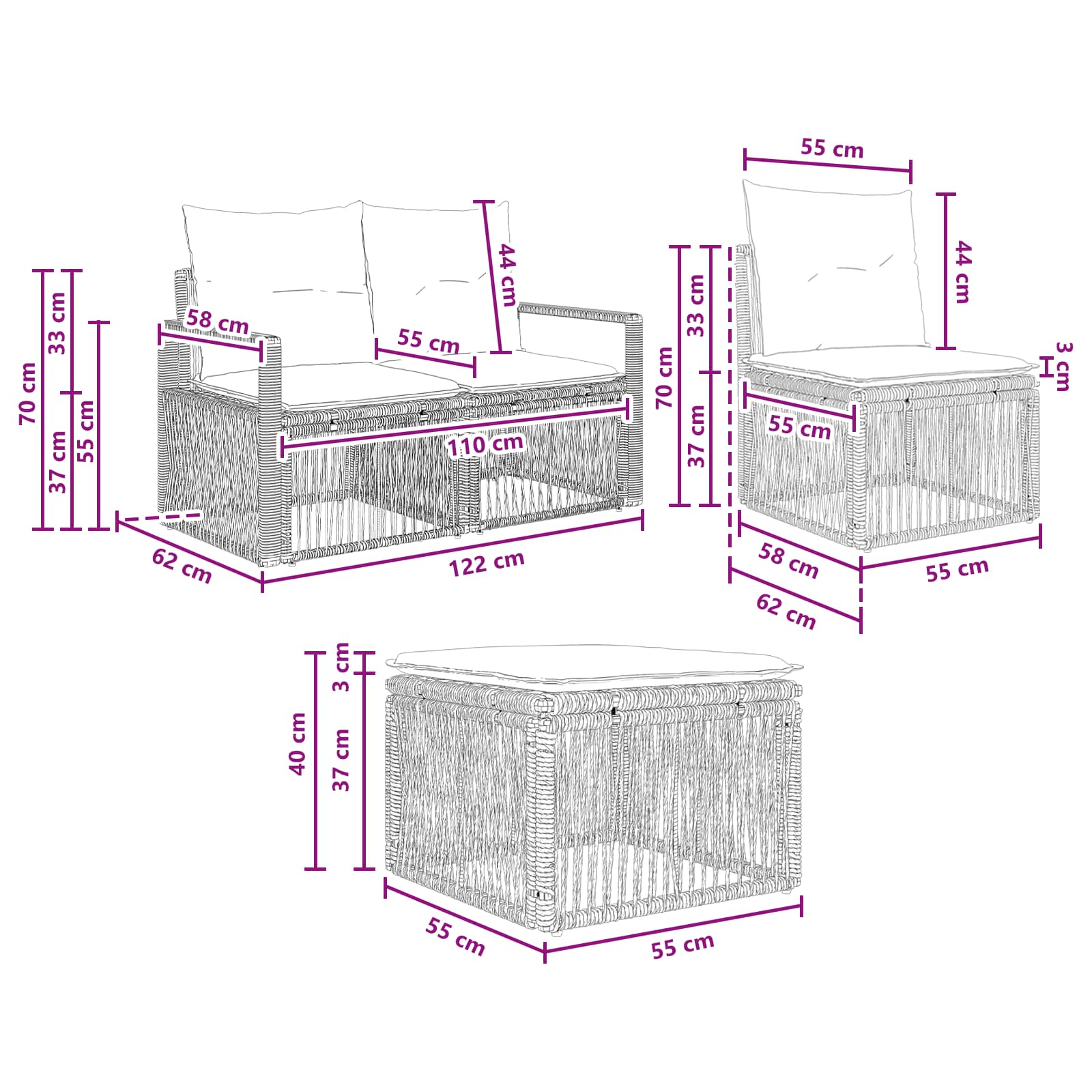 vidaXL Tuinbankenset 10 pcs Zwart poly rattan