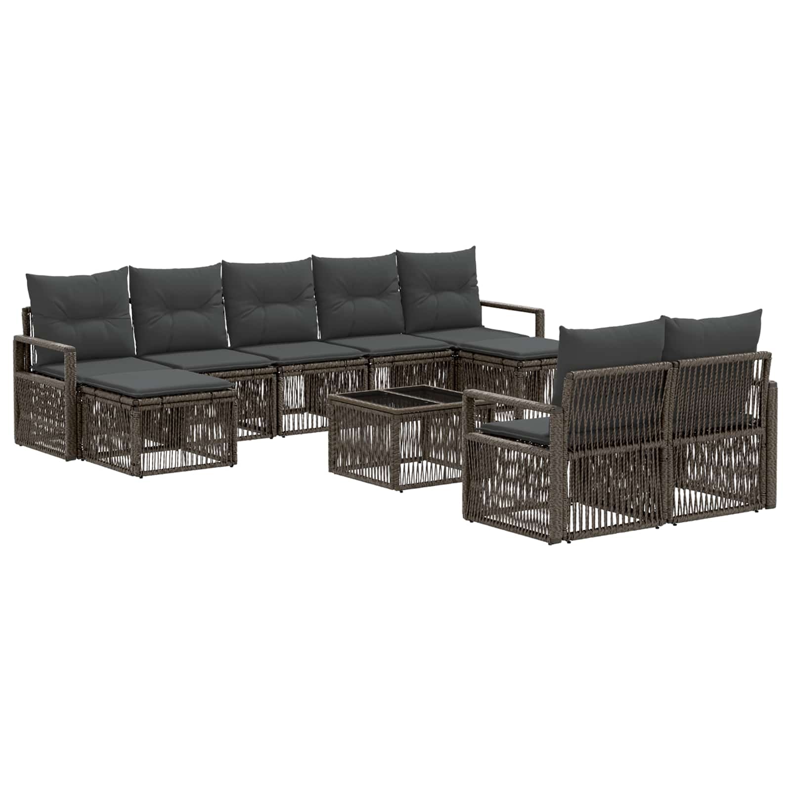 vidaXL Tuinbankenset 10 pcs Zwart poly rattan