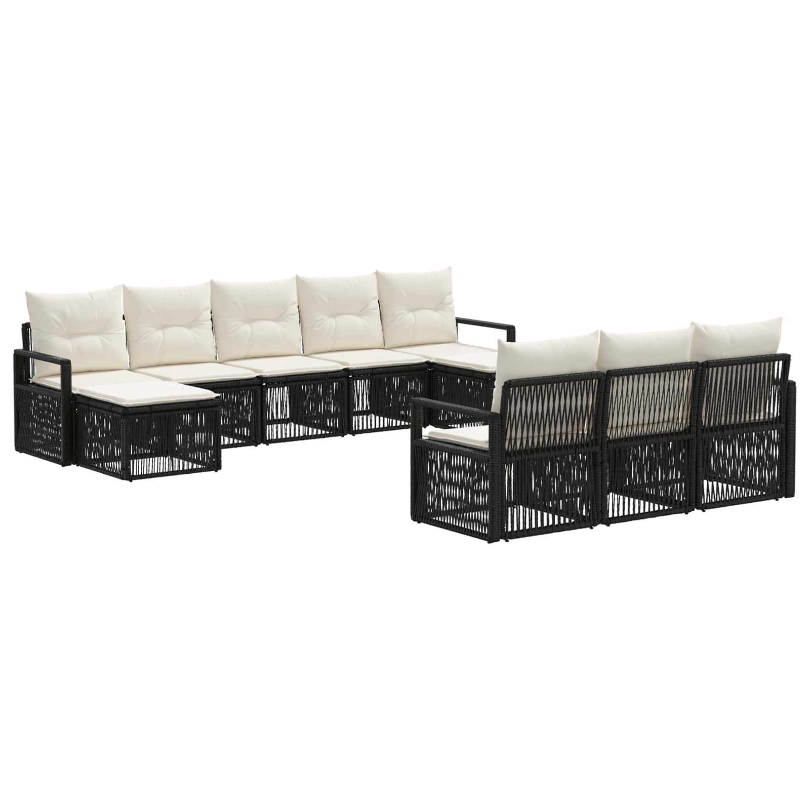 vidaXL Tuinbankenset 11 pcs Zwart poly rattan