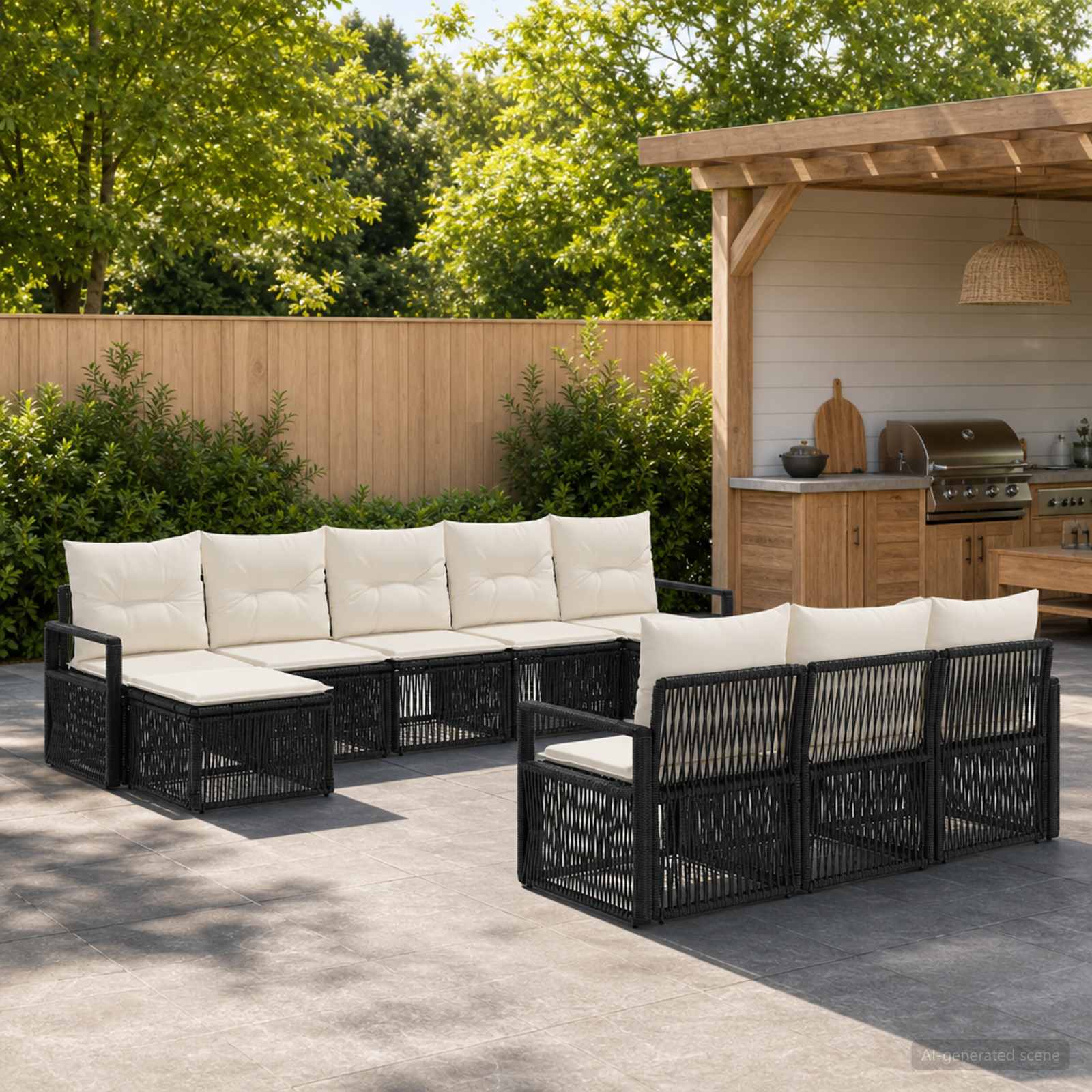 vidaXL Tuinbankenset 11 pcs Zwart poly rattan