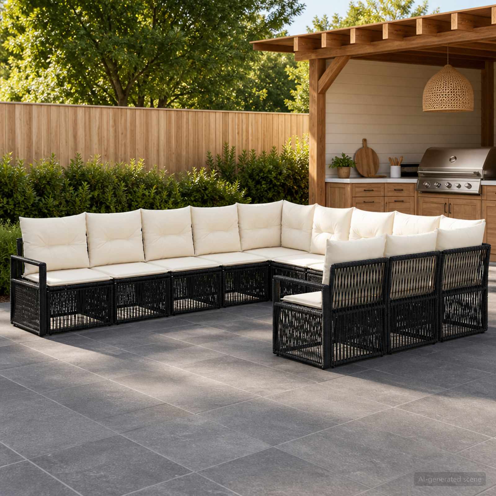 vidaXL Tuinbankenset 12 pcs Zwart poly rattan