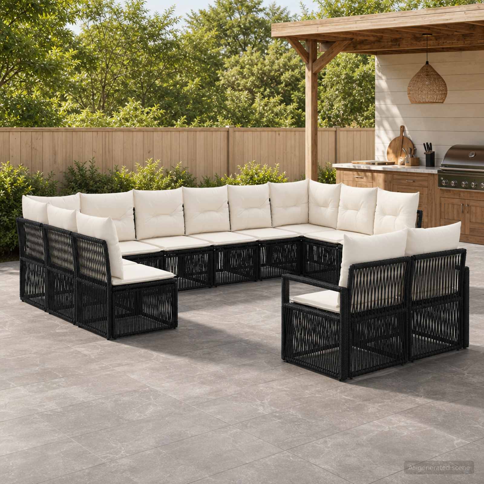 vidaXL Tuinbankenset 13 pcs Zwart poly rattan