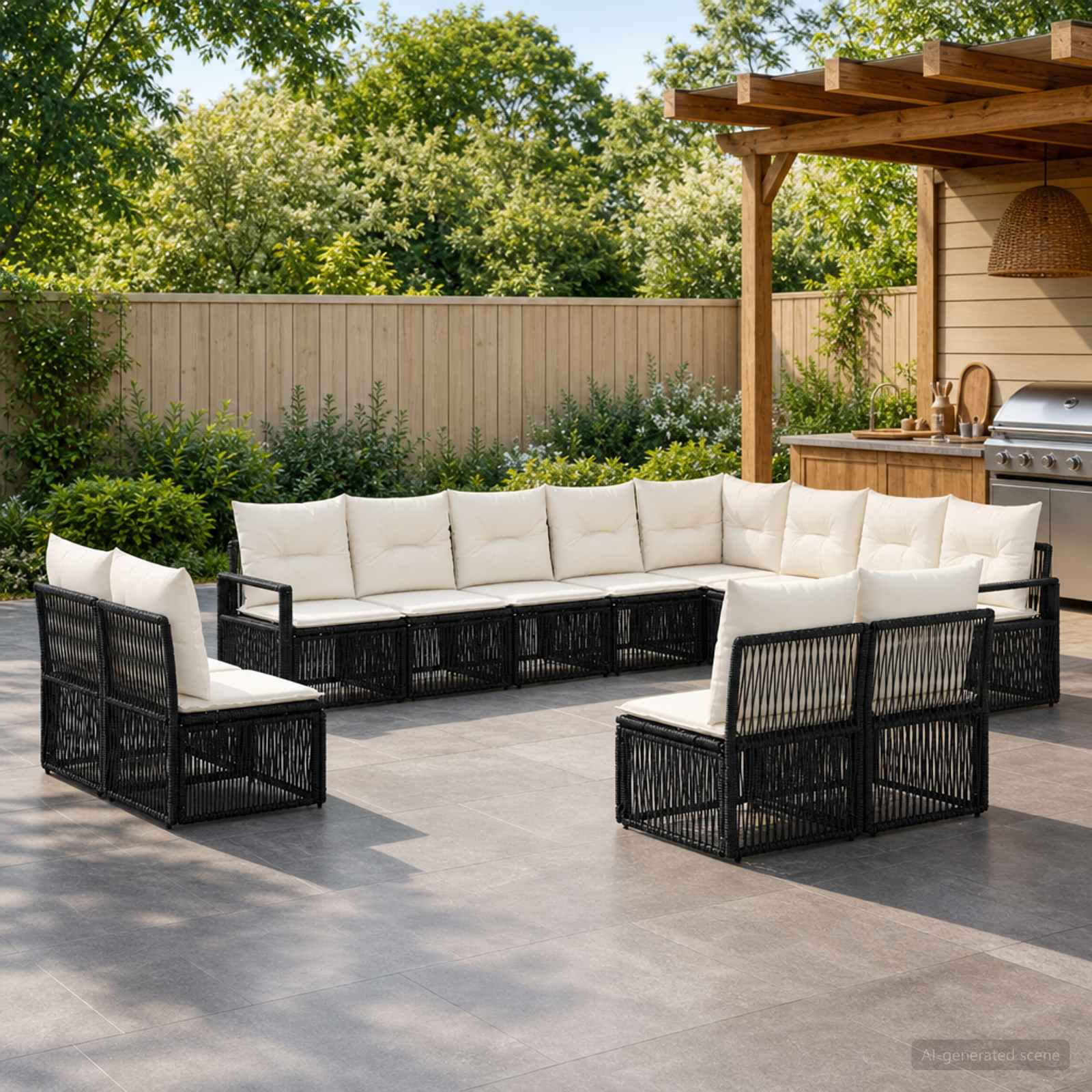 vidaXL Tuinbankenset 13 pcs Zwart poly rattan