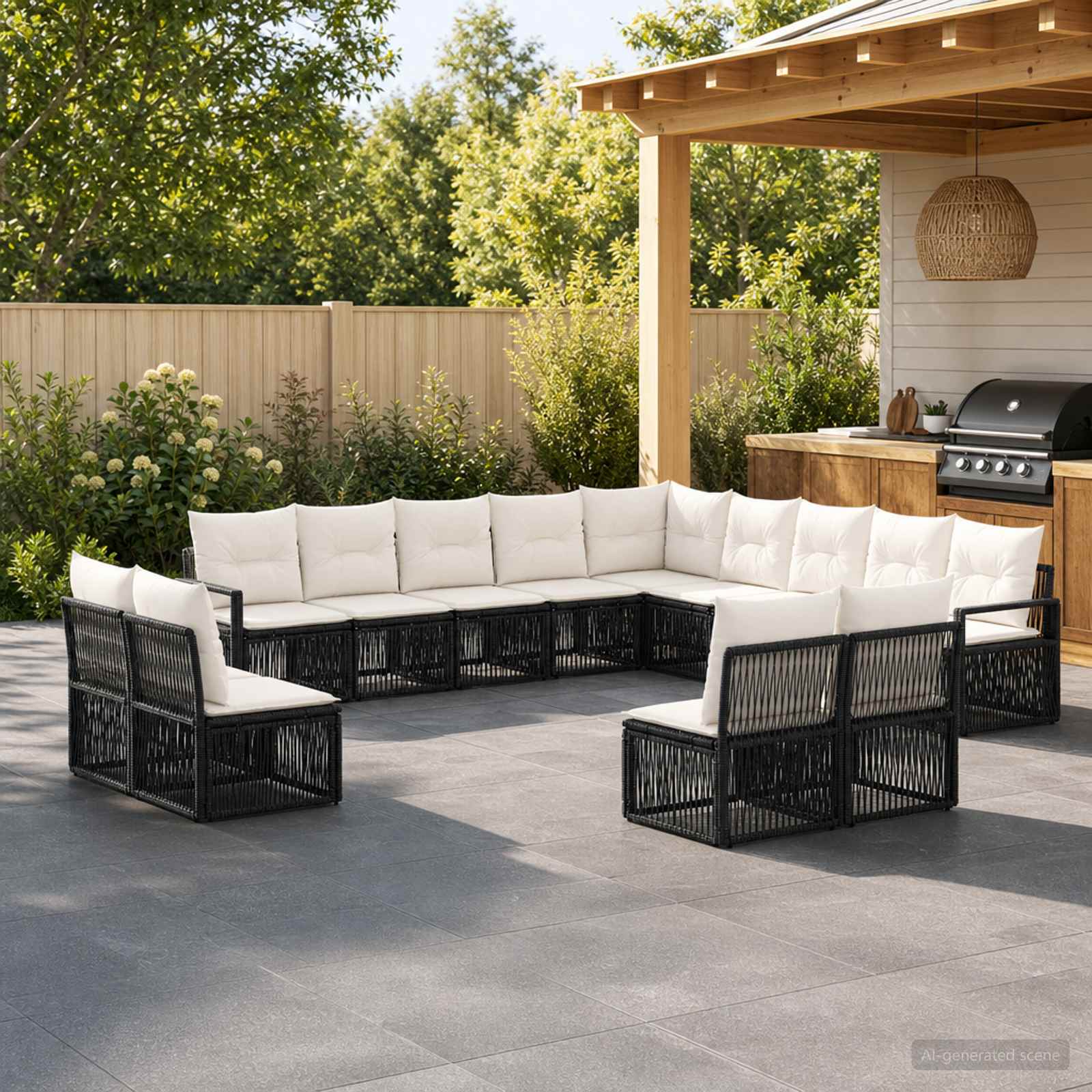 vidaXL Tuinbankenset 14 pcs Zwart poly rattan