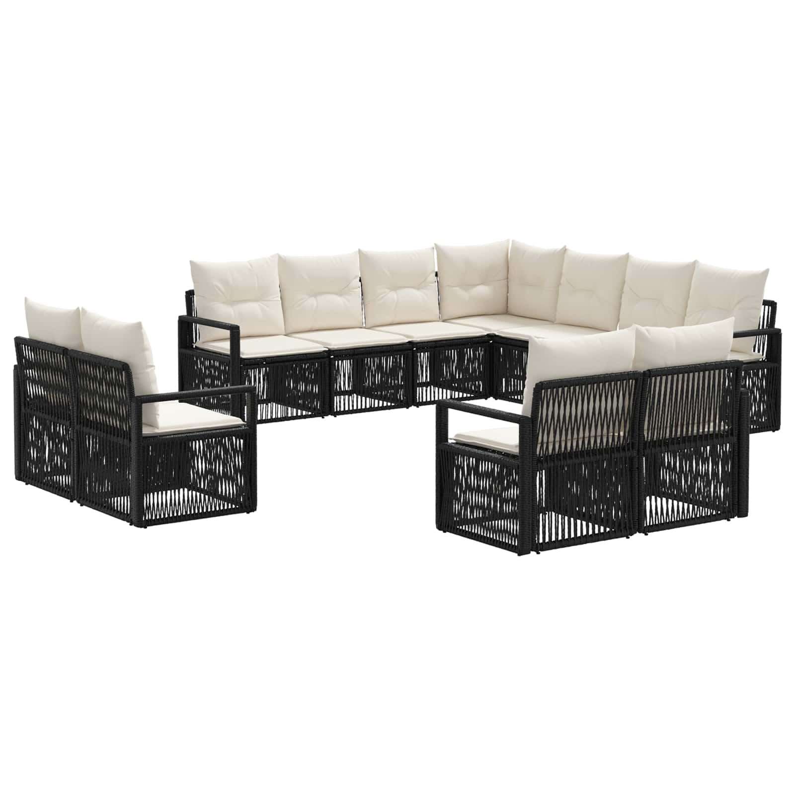 vidaXL Tuinbankenset 12 pcs Zwart poly rattan