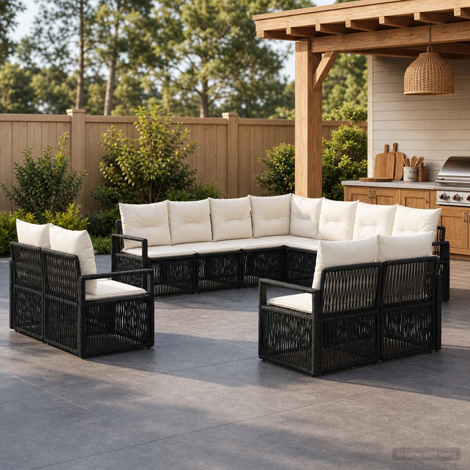 vidaXL Tuinbankenset 12 pcs Zwart poly rattan