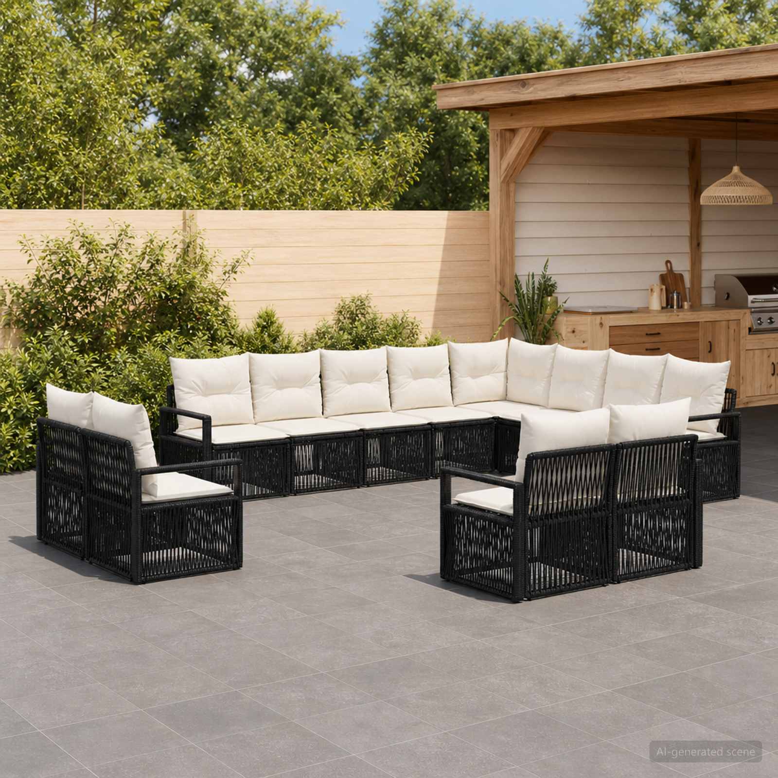 vidaXL Tuinbankenset 13 pcs Zwart poly rattan