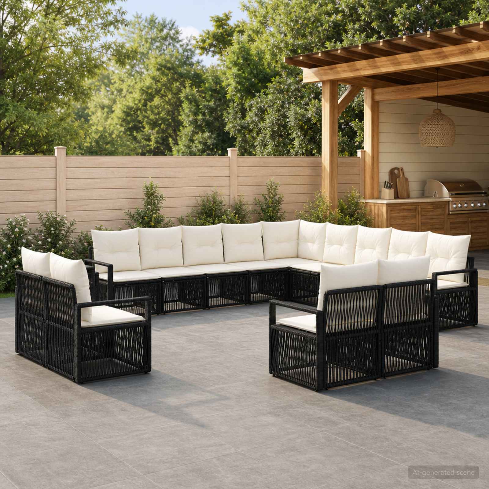 vidaXL Tuinbankenset 14 pcs Zwart poly rattan