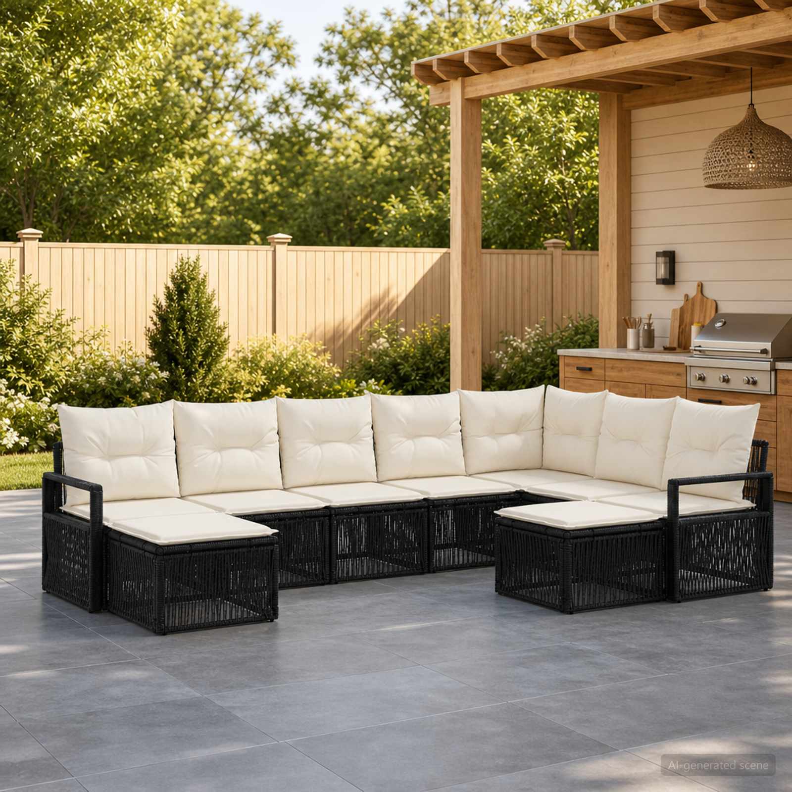vidaXL Tuinbankenset 10 pcs Zwart poly rattan