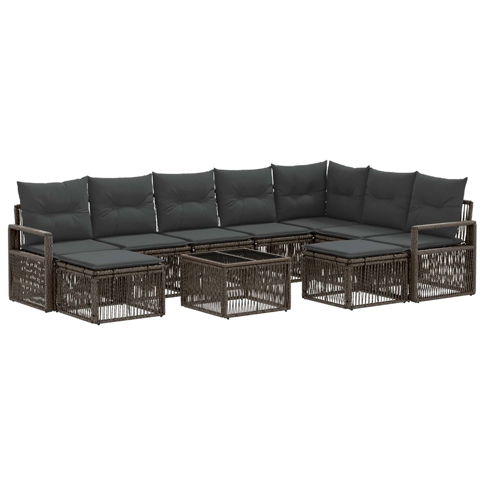 vidaXL Tuinbankenset 10 pcs Zwart poly rattan