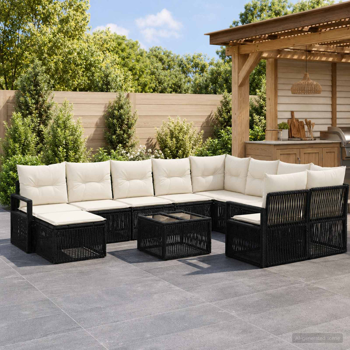 vidaXL Tuinbankenset 11 st Zwart poly rattan