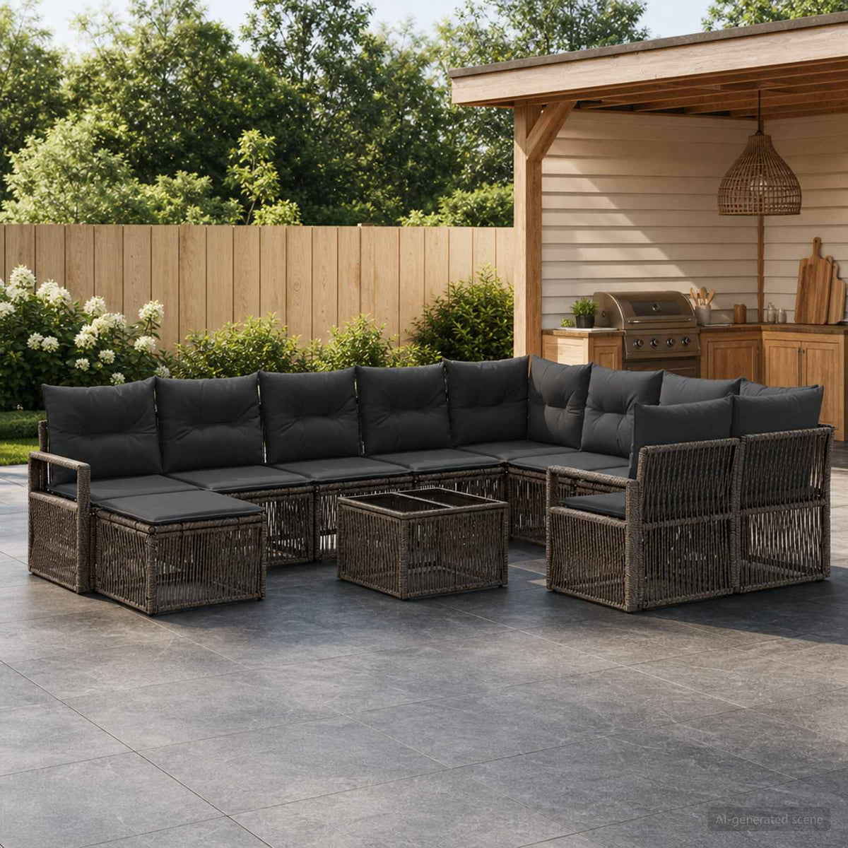 vidaXL Tuinbankenset 11 st Zwart poly rattan