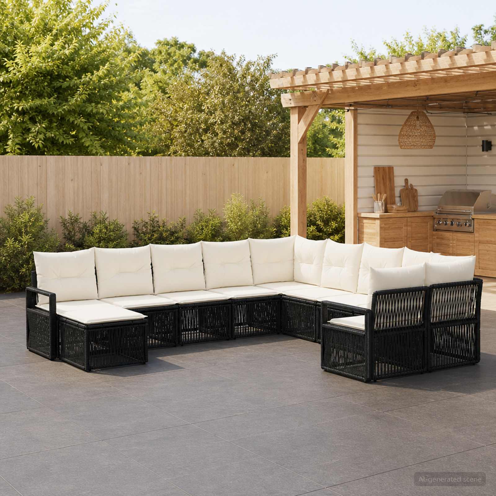 vidaXL Tuinbankenset 12 pcs Zwart poly rattan