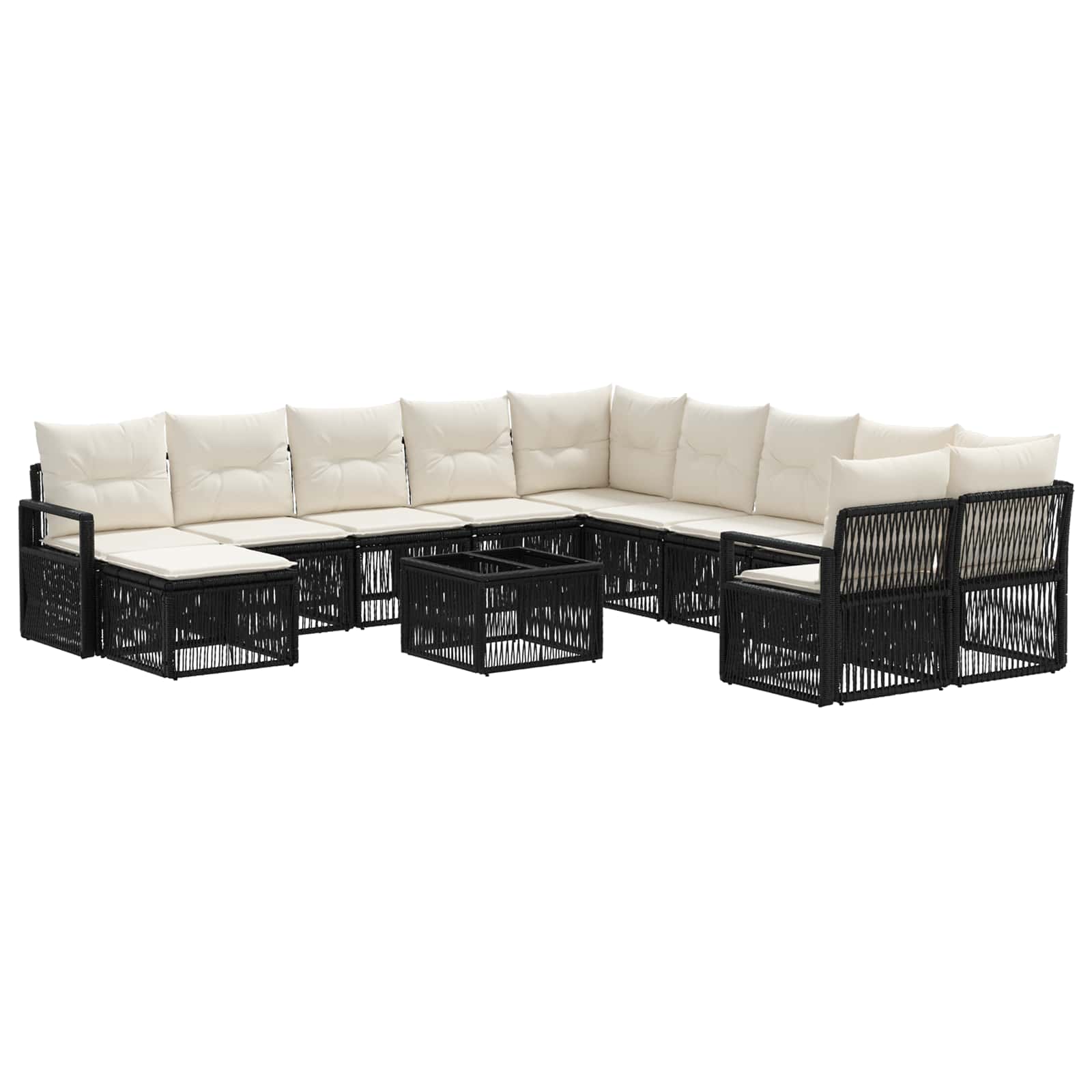 vidaXL Tuinbankenset 12 pcs Zwart poly rattan