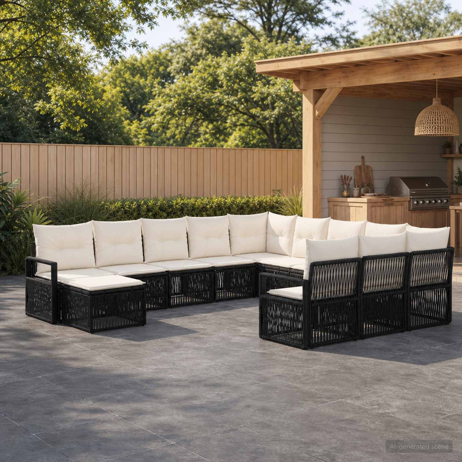 vidaXL Tuinbankenset 13 pcs Zwart poly rattan