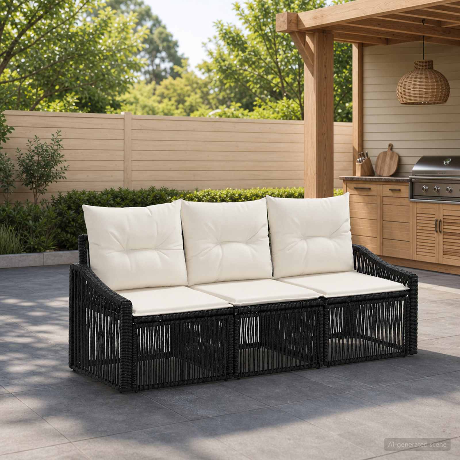 vidaXL Tuinbankenset 4 pcs Zwart poly rattan