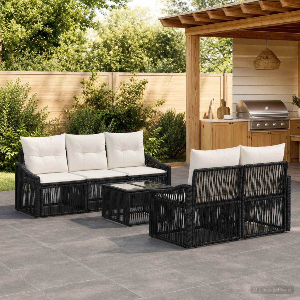 vidaXL Tuinbankenset 6 st Zwart poly rattan